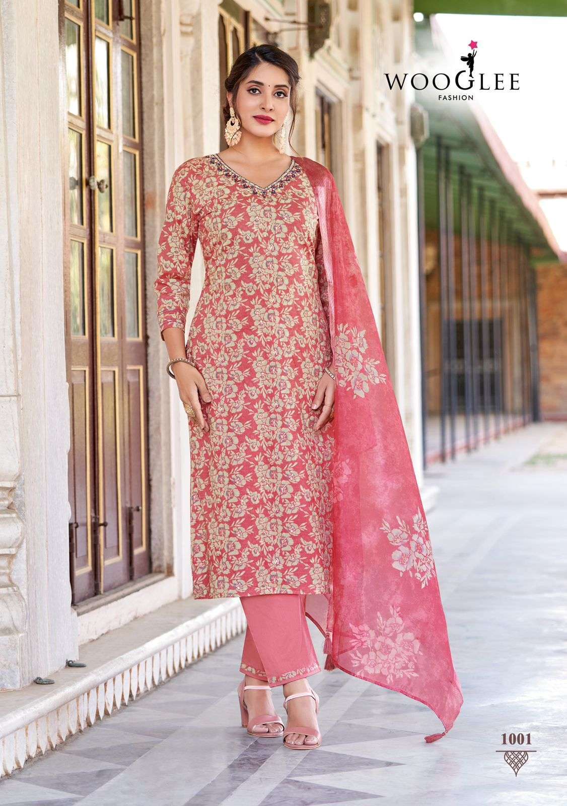 WOOGLEE ICONIC COTTON PRINTED KURTI PANT DUPATTA LATEST CATALOGUE DEALER
