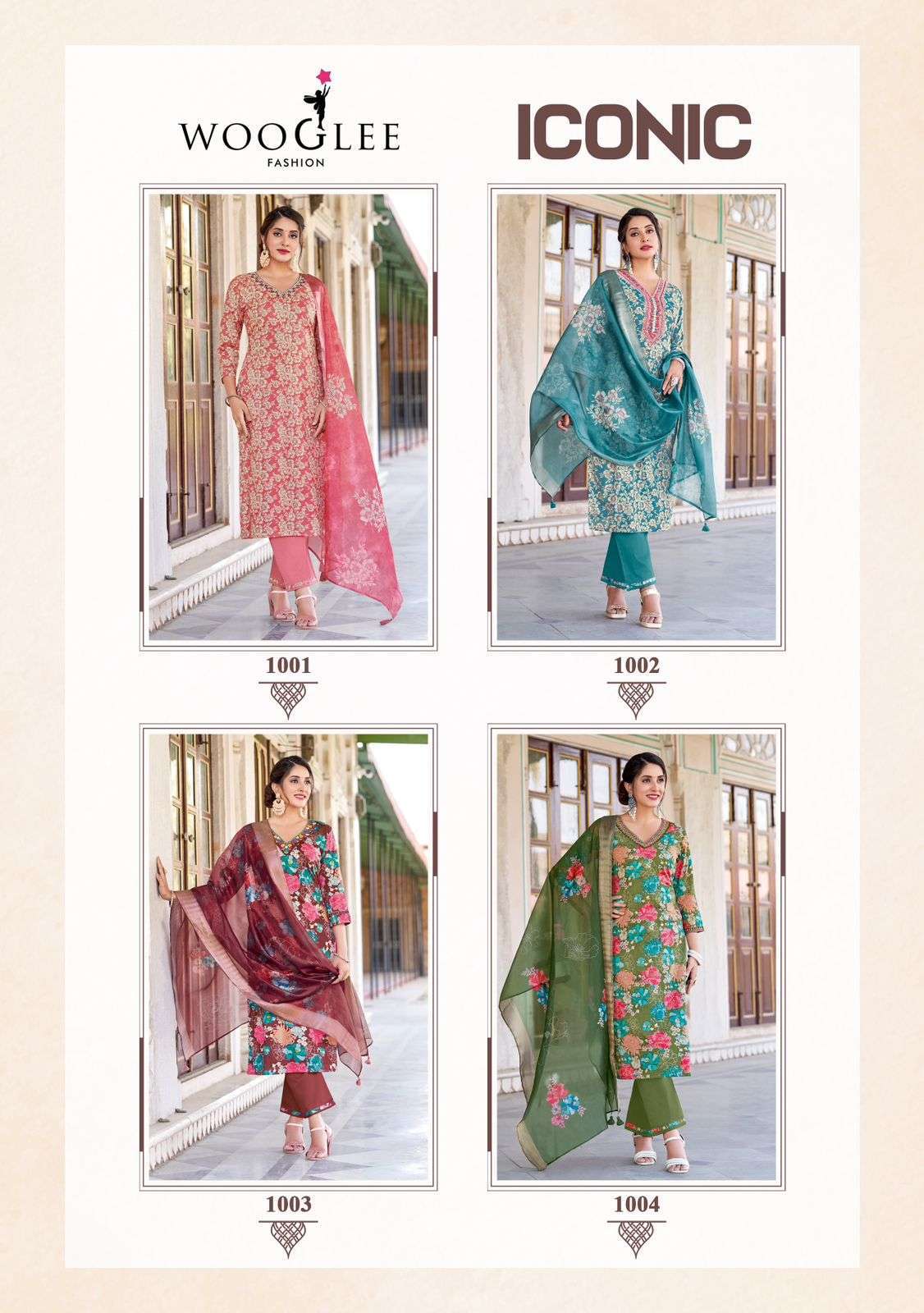 WOOGLEE ICONIC COTTON PRINTED KURTI PANT DUPATTA LATEST CATALOGUE DEALER