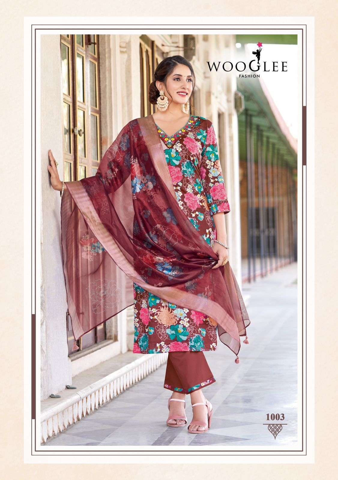 WOOGLEE ICONIC COTTON PRINTED KURTI PANT DUPATTA LATEST CATALOGUE DEALER