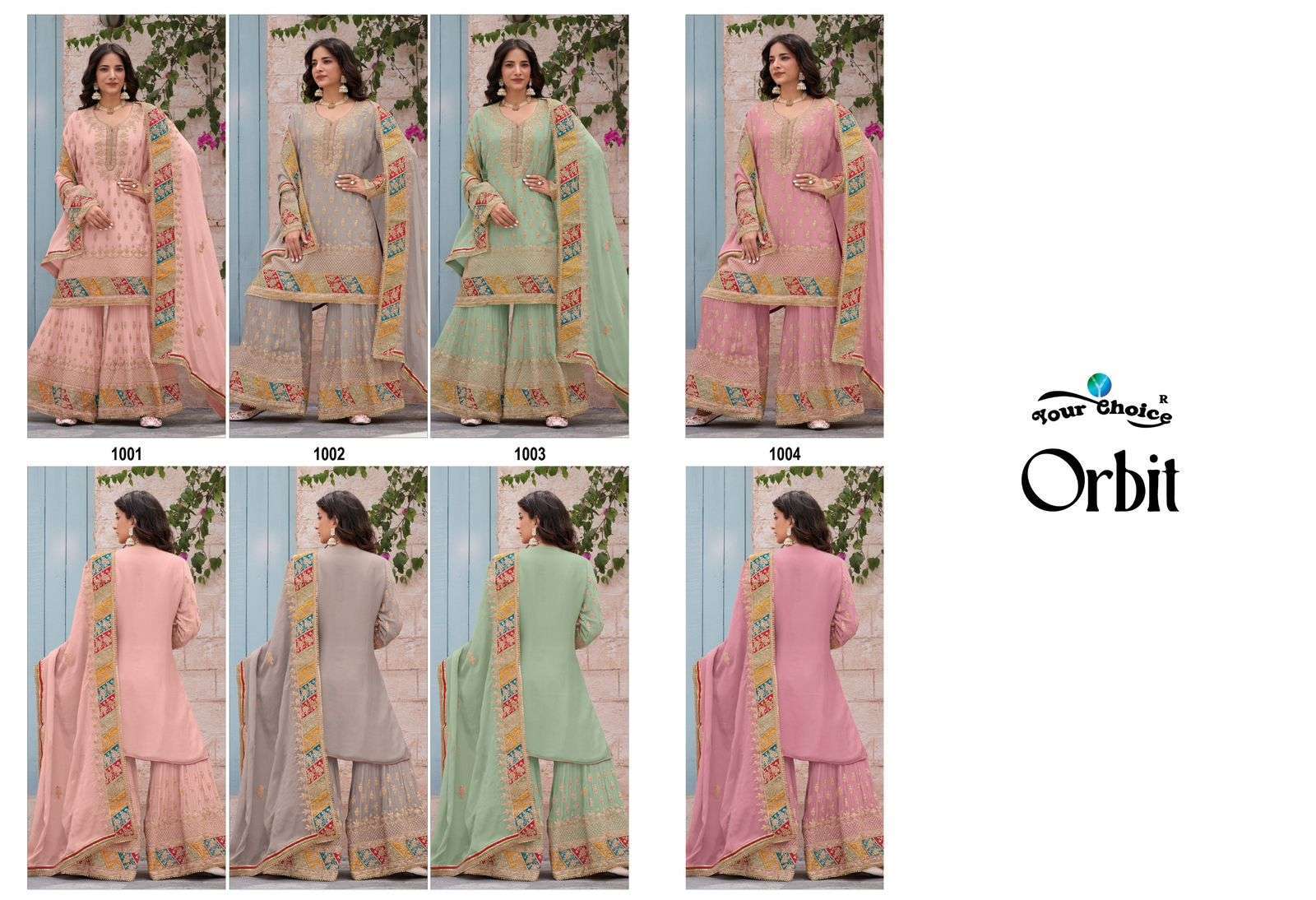 YOUR CHOICE ORBIT LATEST DESIGNER GHARARA DRESS CATALOG WHOLESALER IN SURAT 
