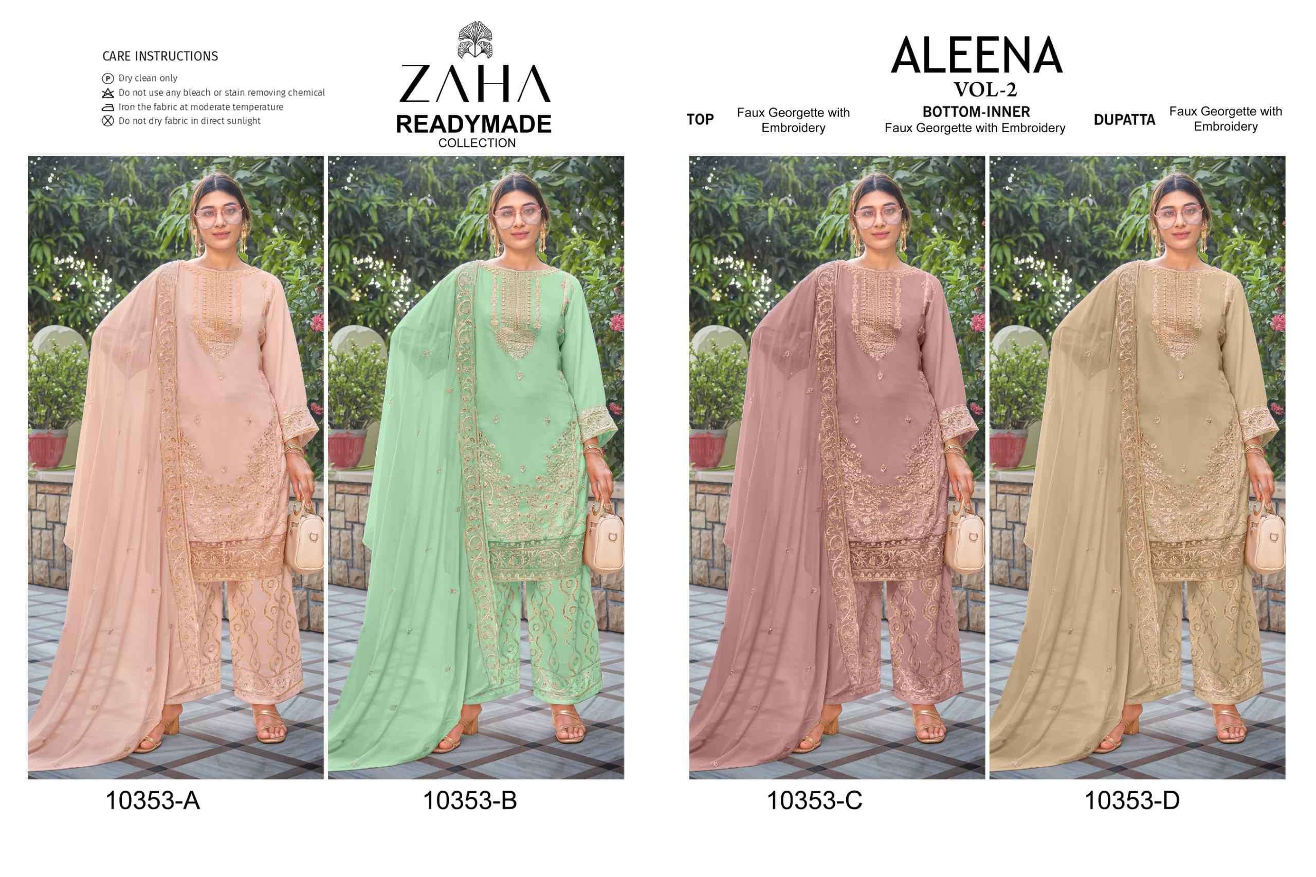 ZAHA ALEENA VOL 2 10353 COLORS DESIGNER READYMADE PAKISTANI SUIT SUPPLIER IN SURAT 