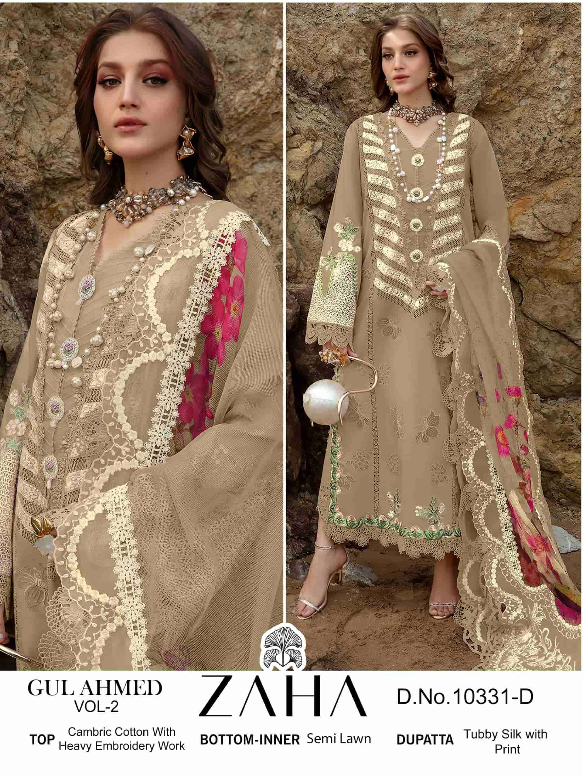 ZAHA GUL AHMED VOL 2 10331 COLORS PAKISTANI DESIGNER COTTON SUIT DEALER IN SURAT 