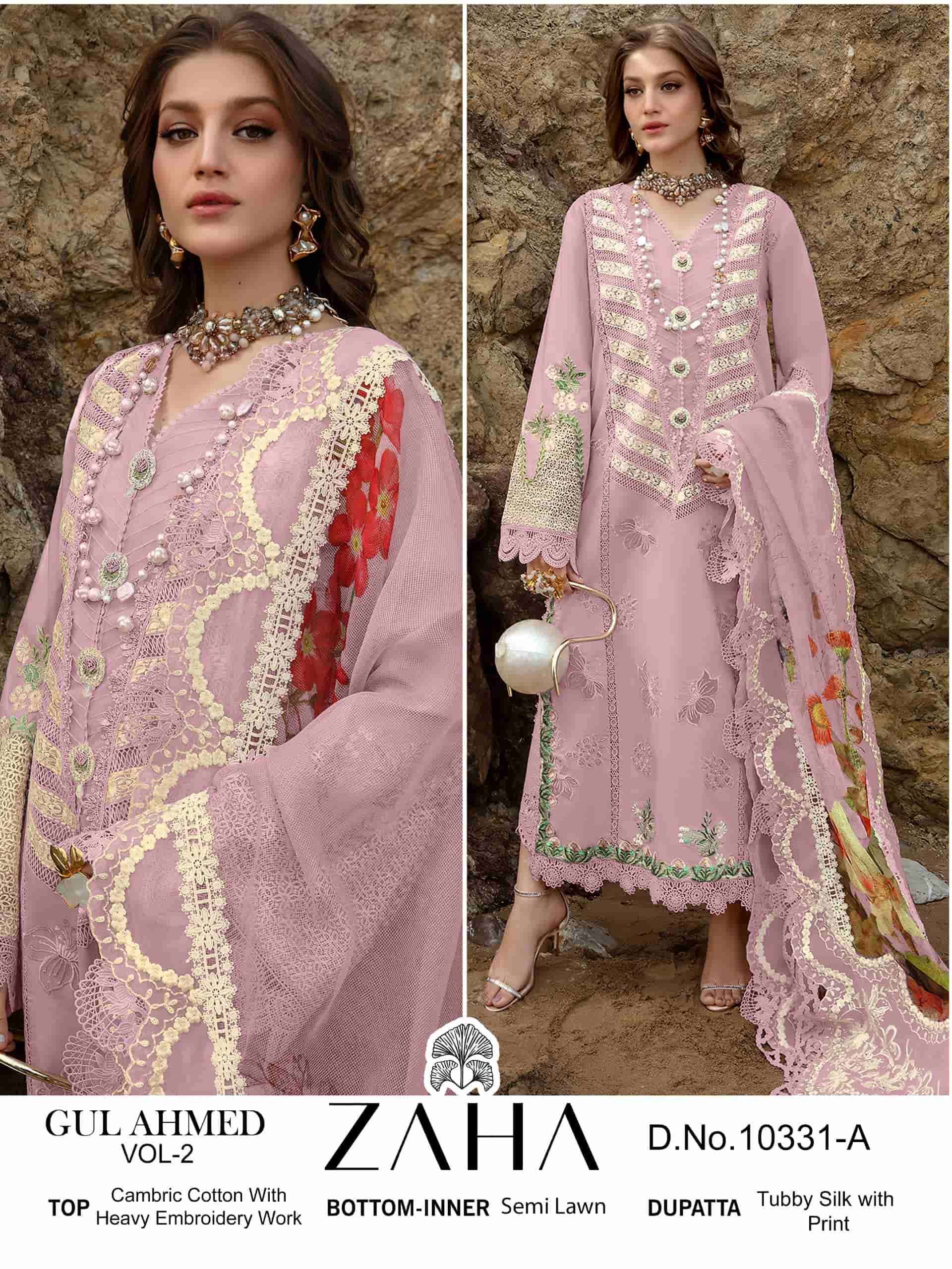 ZAHA GUL AHMED VOL 2 10331 COLORS PAKISTANI DESIGNER COTTON SUIT DEALER IN SURAT