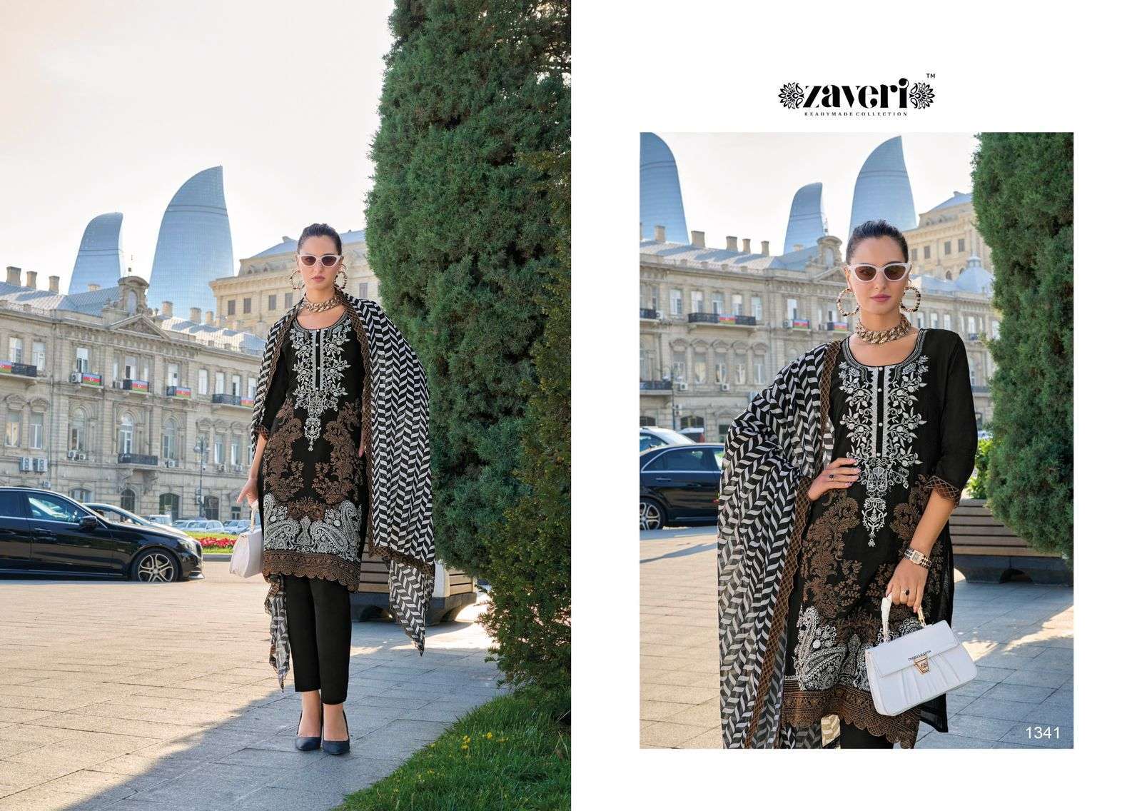 ZAVERI BLACK AND WHITE NAYAB TOP BOTTOM WITH DUPATTA LATEST CATALOGUE WHOLESALE PRICE 