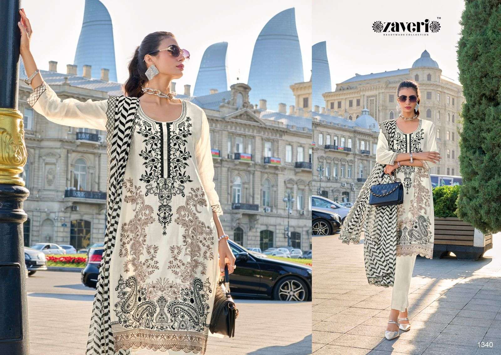 ZAVERI BLACK AND WHITE NAYAB TOP BOTTOM WITH DUPATTA LATEST CATALOGUE WHOLESALE PRICE 