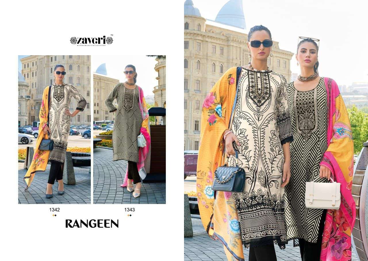 ZAVERI RANGEEN FANCY MUSLIN KURTI PANT WITH DUPATTA LATEST CATALOGUE IN SURAT 