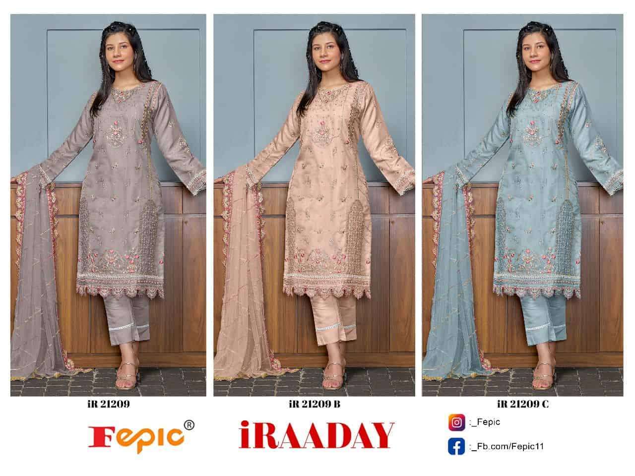 FEPIC IR 21209 COLORS PAKISTANI DESIGNER ORGANZA EMBROIDERED SUIT WHOLESALER