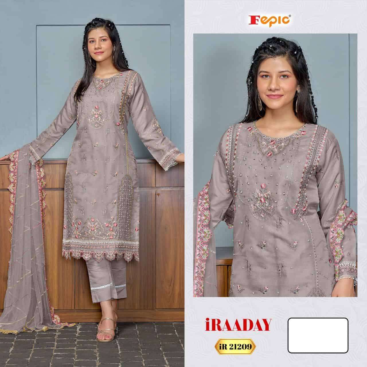 FEPIC IR 21209 COLORS PAKISTANI DESIGNER ORGANZA EMBROIDERED SUIT WHOLESALER