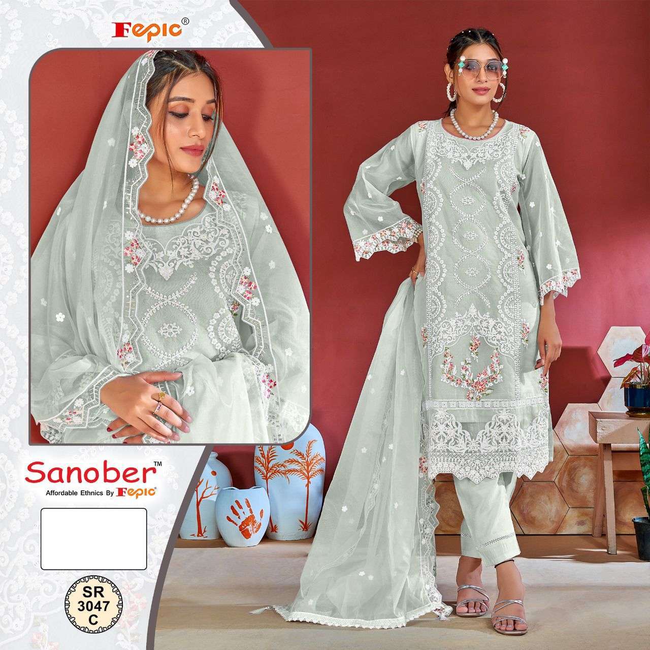 FEPIC SANOBER SR 3047 COLORS PAKISTANI STYLE 3 PIECE PAIR SUPPLIER