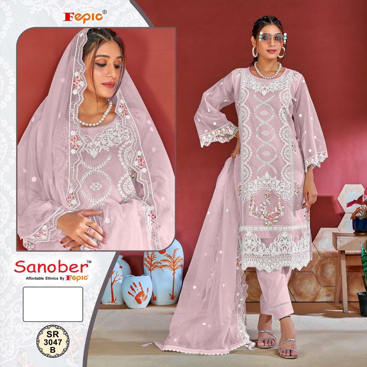 FEPIC SANOBER SR 3047 COLORS PAKISTANI STYLE 3 PIECE PAIR SUPPLIER