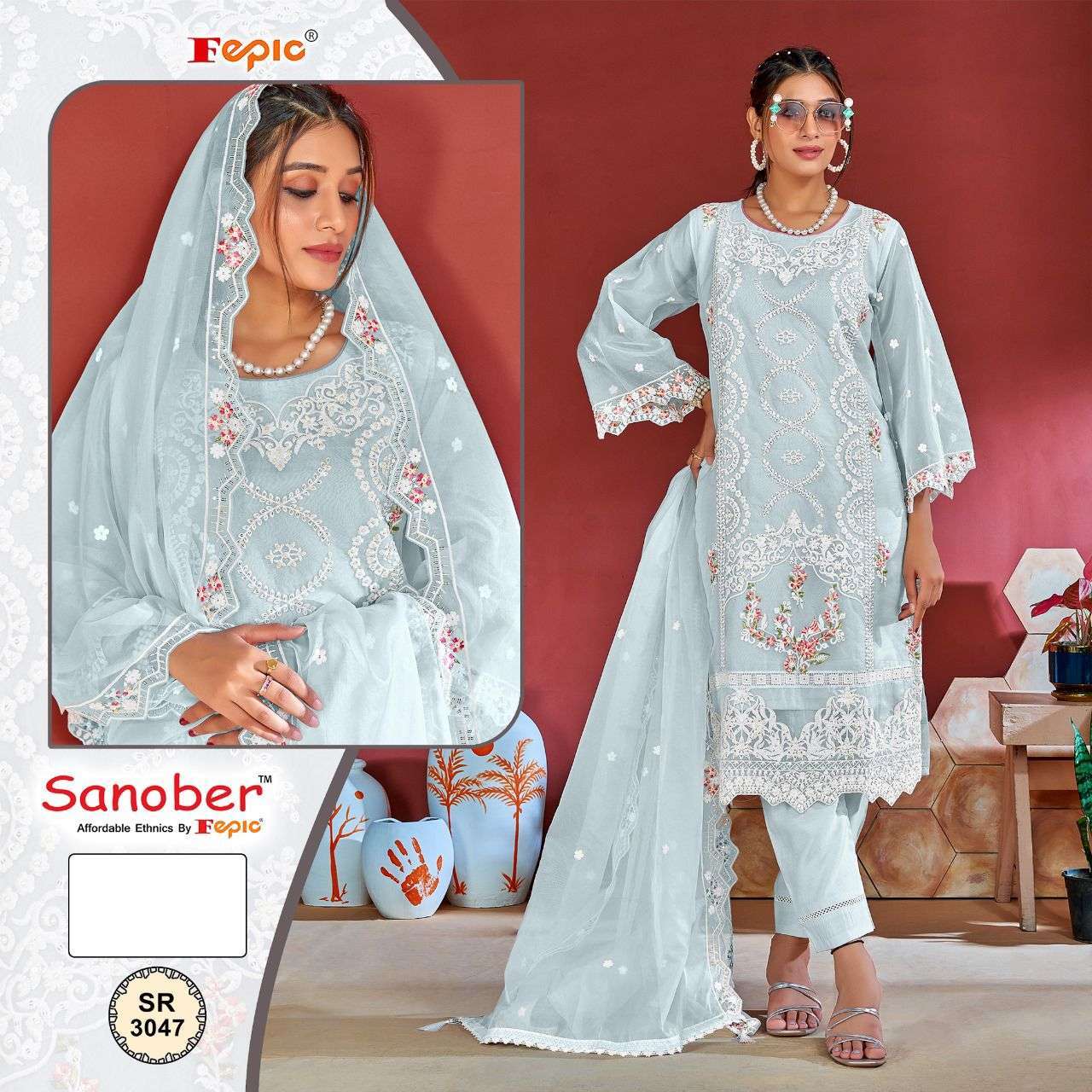 FEPIC SANOBER SR 3047 COLORS PAKISTANI STYLE 3 PIECE PAIR SUPPLIER