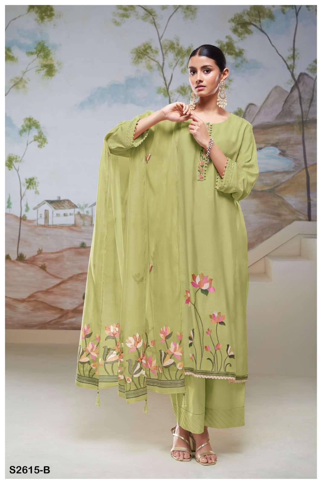 GANGA FASHION ADRIJA 2615 DESIGN SILK GANGA SUIT CATALOGUE WHOLESALER IN SURAT 