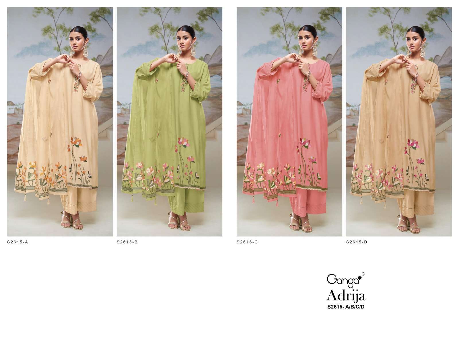 GANGA FASHION ADRIJA 2615 DESIGN SILK GANGA SUIT CATALOGUE WHOLESALER IN SURAT 