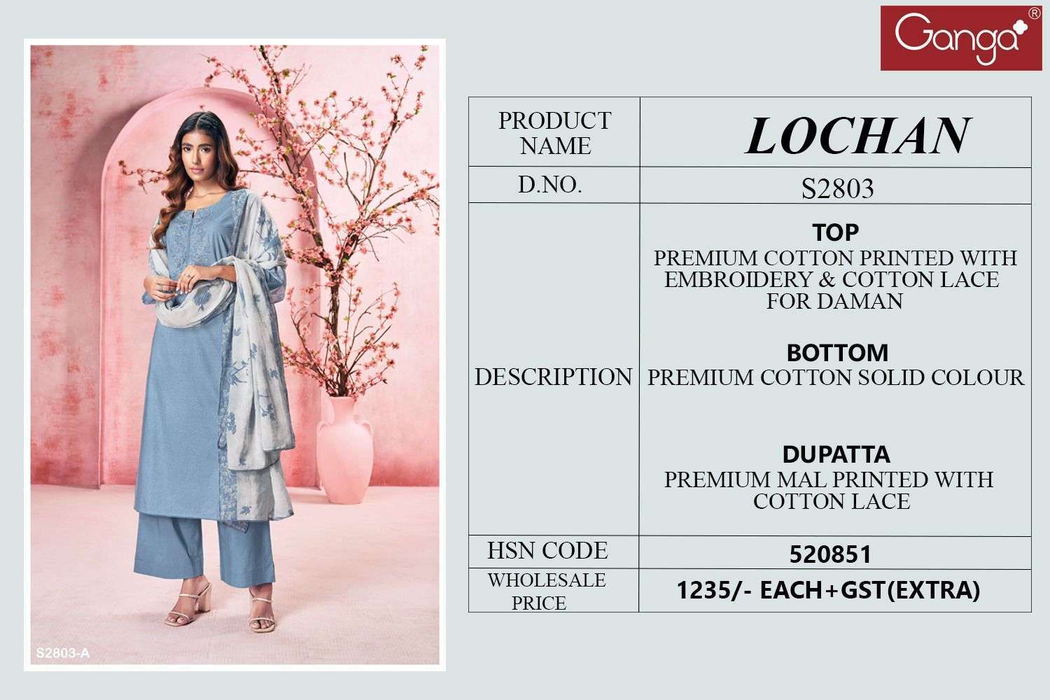GANGA FASHION LOCHAN 2803 EXCLUSIVE COTTON SALWER KAMEEZ CATALOGUE 
