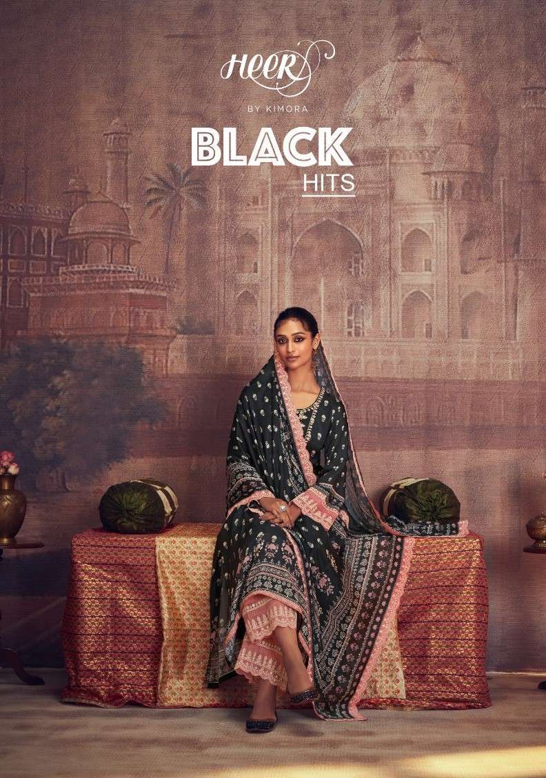 KIMORA HEER BLACK HITS DESIGNER MUSLIN DRESS CATALOG WHOLESALER IN SURAT 2024