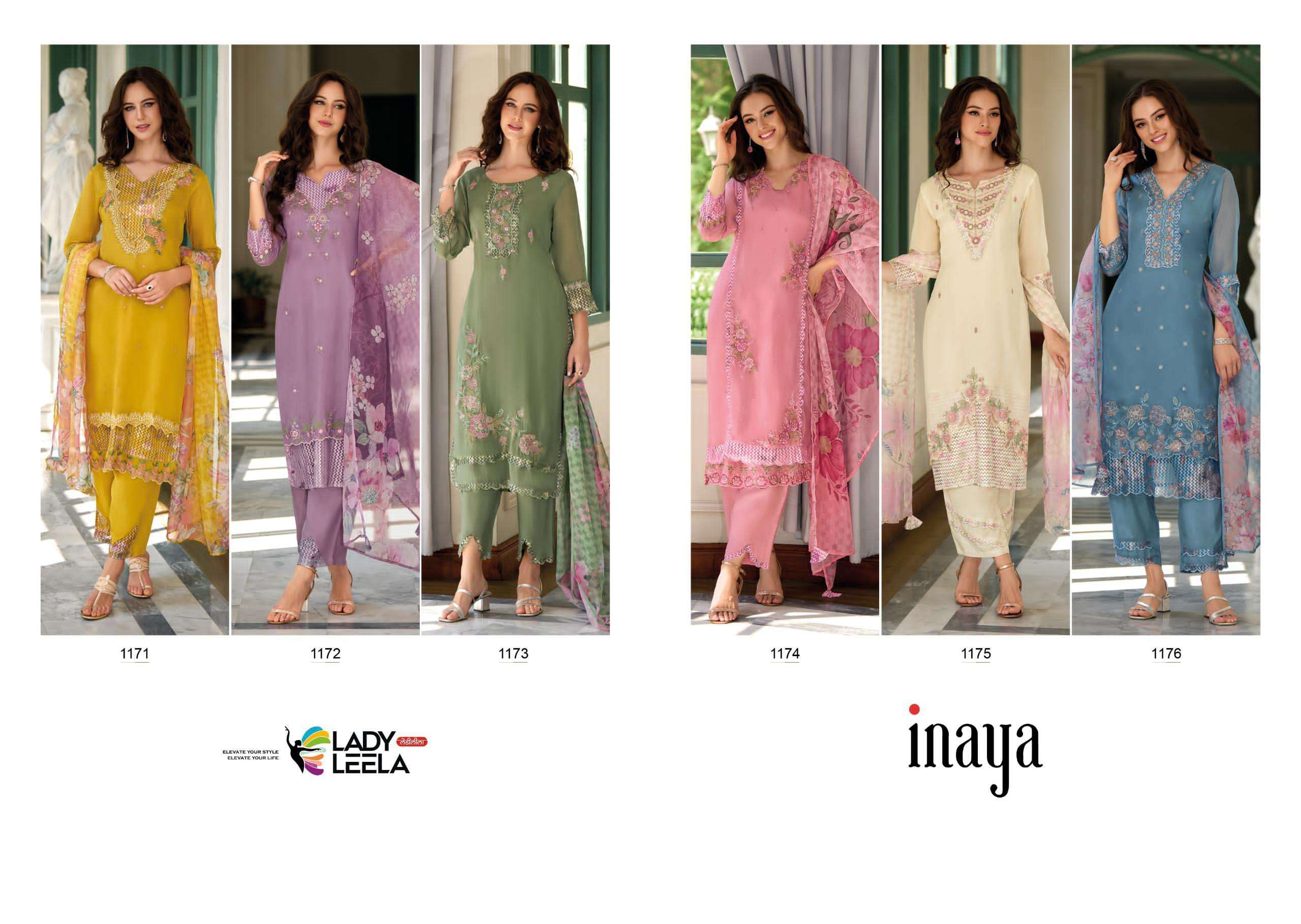 LADY LEELA INAYA ORGANZA KURTI PANT WITH  DUPATTA SETS CATALOGUE WHOLESALE PRICE 