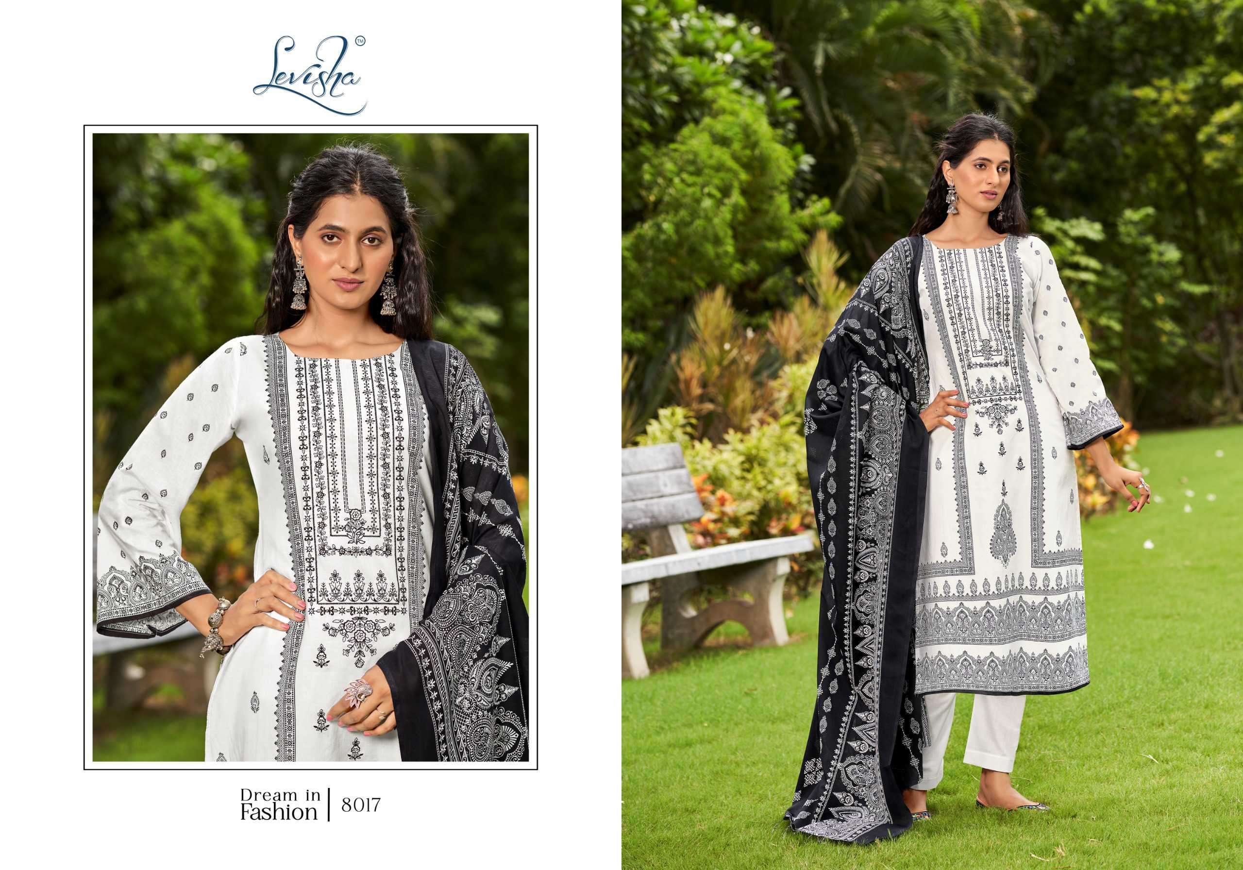 LEVISHA NAIRA NX VOL 8 BLACK AND WHITE PAKISTANI PRINT SUIT CATALOGUE WHOLESALE PRICE