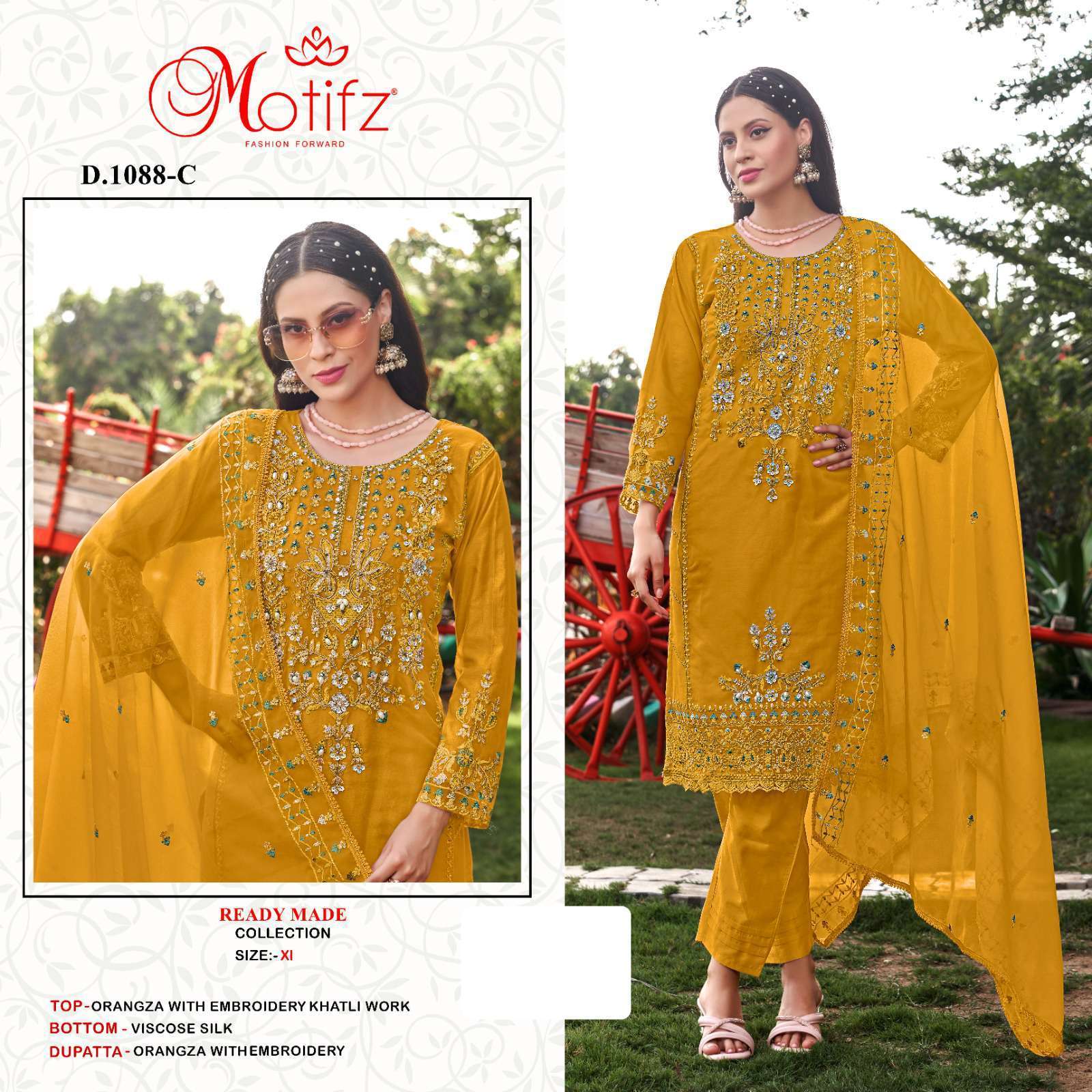 MOTIFZ D 1088 COLORS ORGANZA STYLE RAEDYAMDE PAKISTANI CATALOG WHOLESALE RATE SUPPLIER 