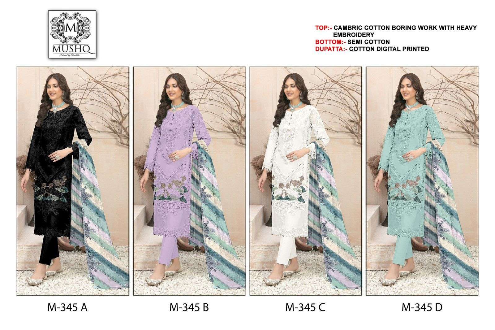 MUSHQ M 345 COLORS HEAVY EMBROIDERY COTTON LADIES SUIT SUPPLIER 