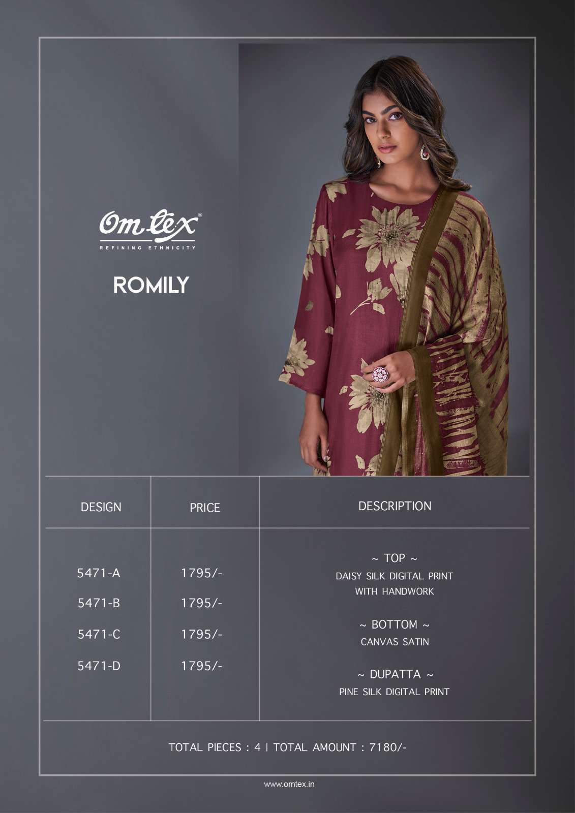 OMTEX ROMILY DESIGNER SILK LADIES SUIT CATALOGUE WHOLESALER IN SURAT 2024