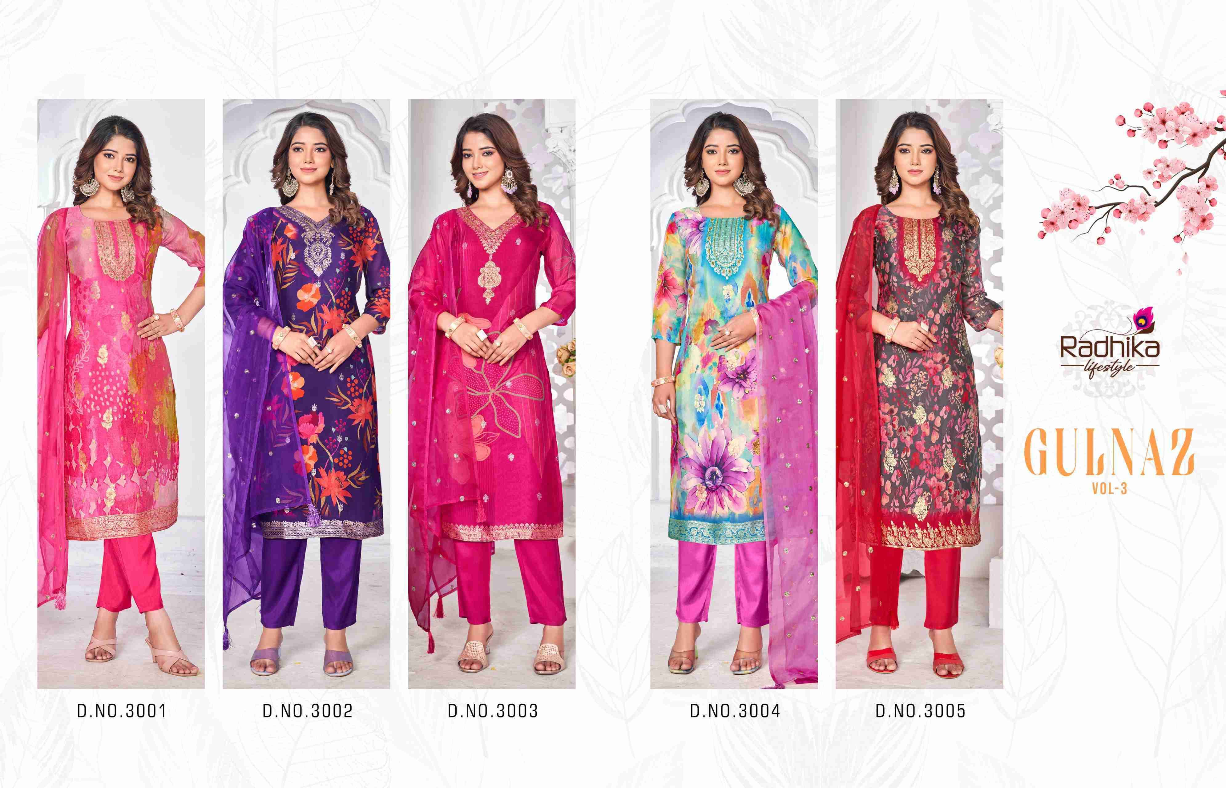 RADHIKA LIFESTYLE GULNAZ VOL 3 ORGANZA KURTI PANT WITH DUPATTA LATEST CATALOGUE 2024