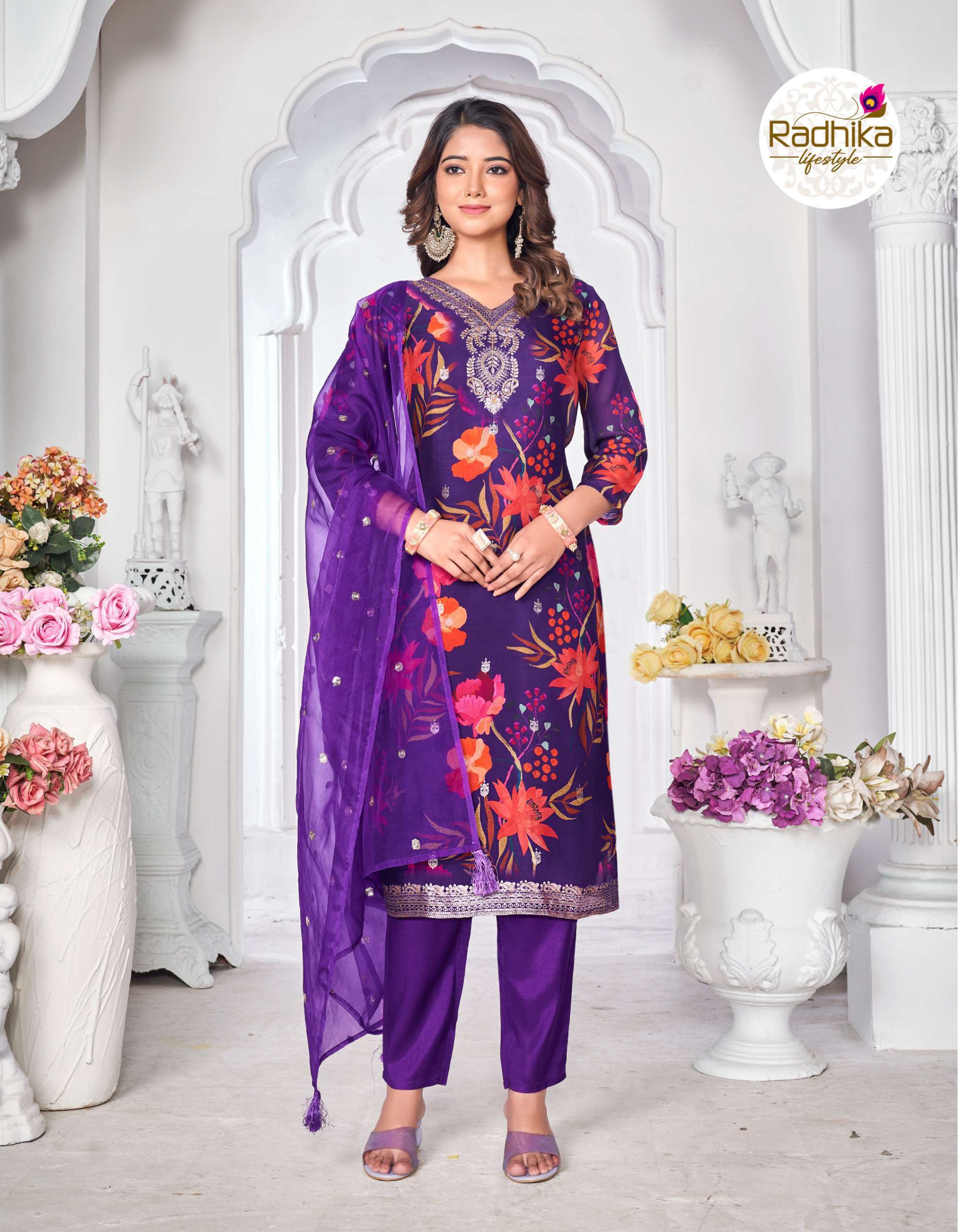 RADHIKA LIFESTYLE GULNAZ VOL 3 ORGANZA KURTI PANT WITH DUPATTA LATEST CATALOGUE 2024