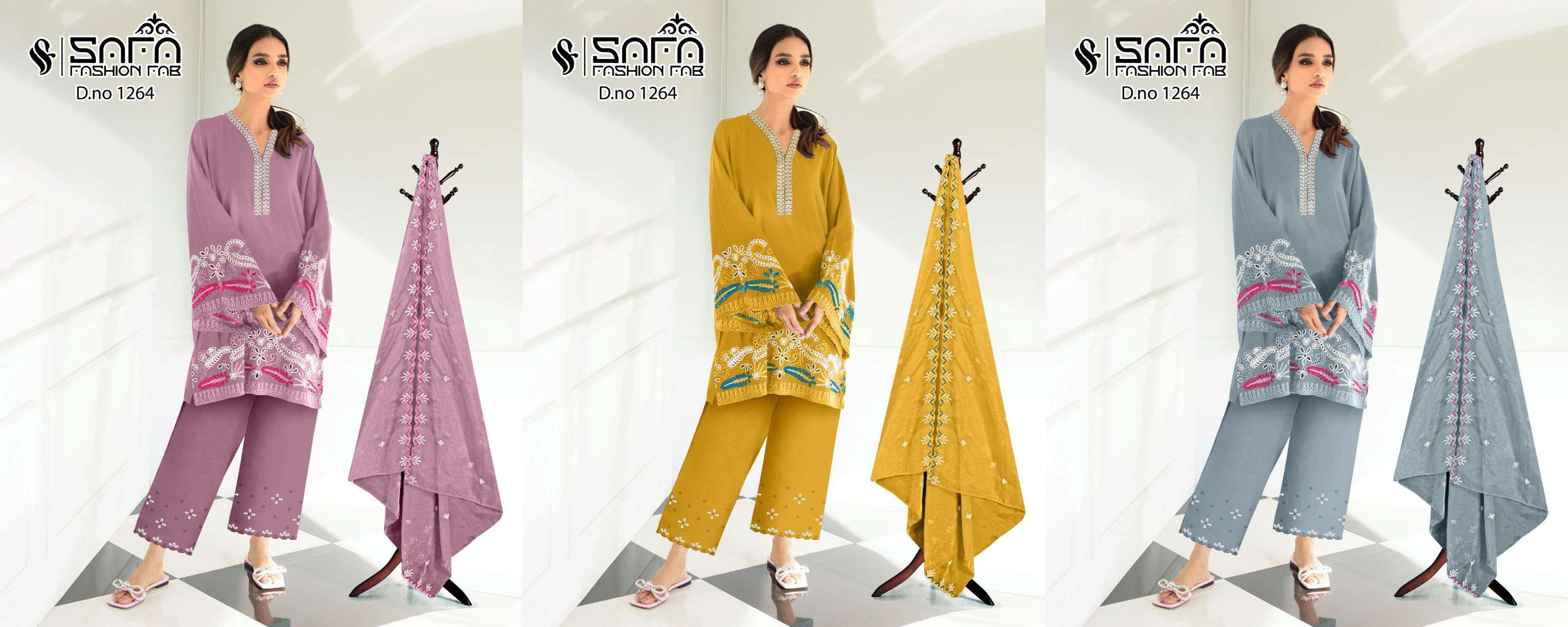 SAFA FASHION FAB 1264 READYMADE PAKISTANI TOP BOTTOM WITH DUPATTA LATEST CATALOGUE 2024