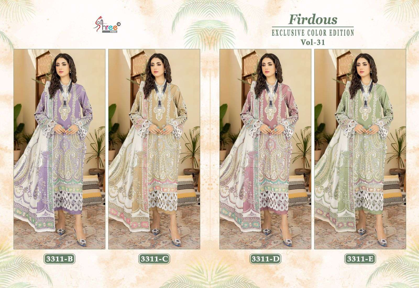 SHREE FABS FIRDOUS EXCLUSIVE COLOR EDITION 31 PURE COTTON PAKISTANI SUIT SUPPLIER EXPORTER
