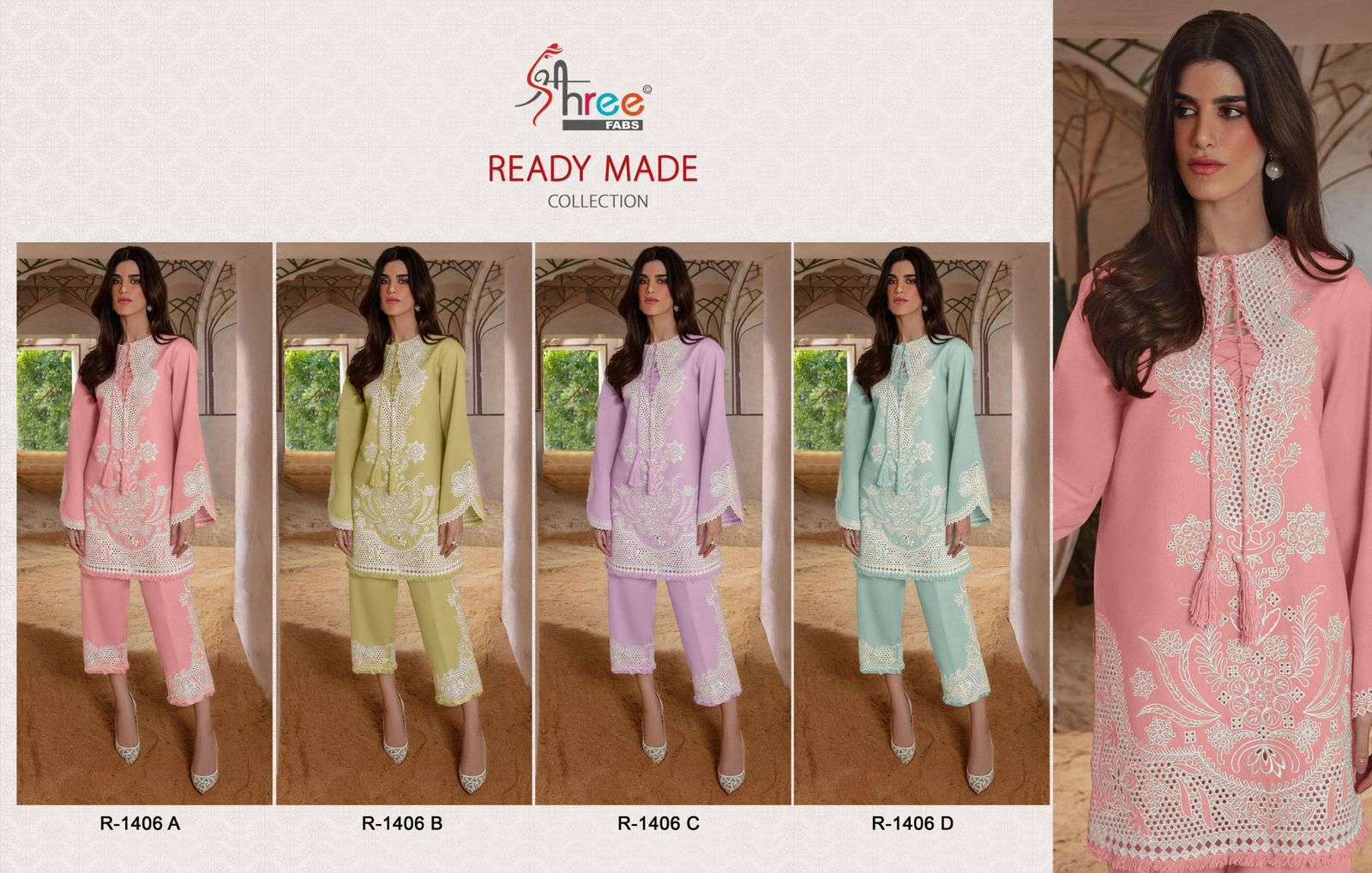 SHREE FABS R 1406 COLORS DESIGNER EMBROIDERY PAKISTANI READYMADE SUIT COLLECTION WHOLESALER IN SURAT 