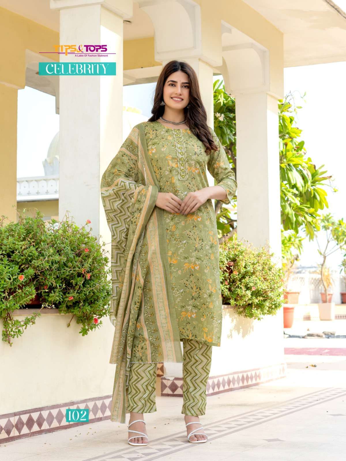 TIPS AND TOPS CELEBRITY PRINTED COTTON KURTI PANT WITH DUPATTA LATEST CATALOGUE WHOLESALE PRICE SURAT 2024