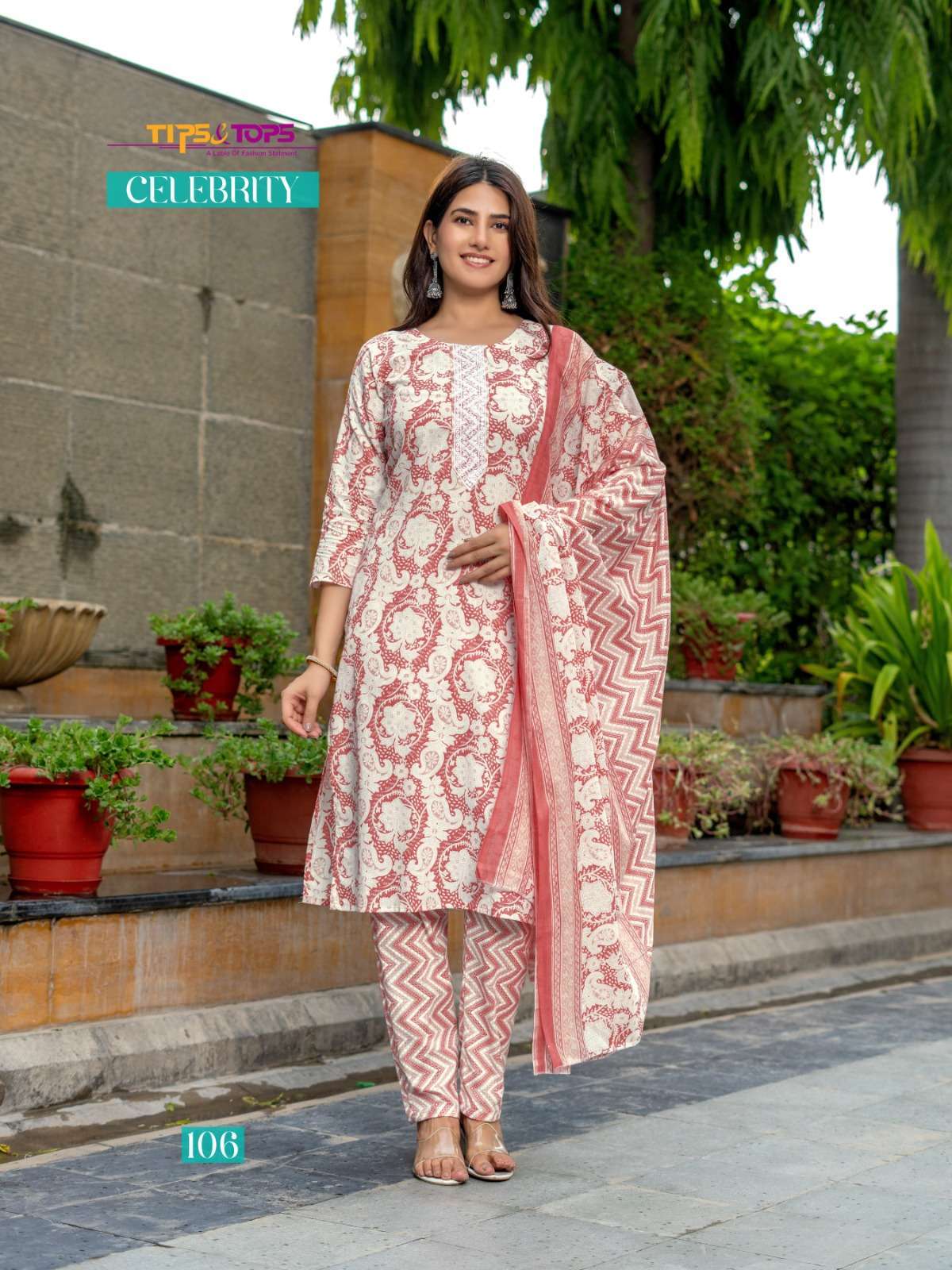 TIPS AND TOPS CELEBRITY PRINTED COTTON KURTI PANT WITH DUPATTA LATEST CATALOGUE WHOLESALE PRICE SURAT 2024