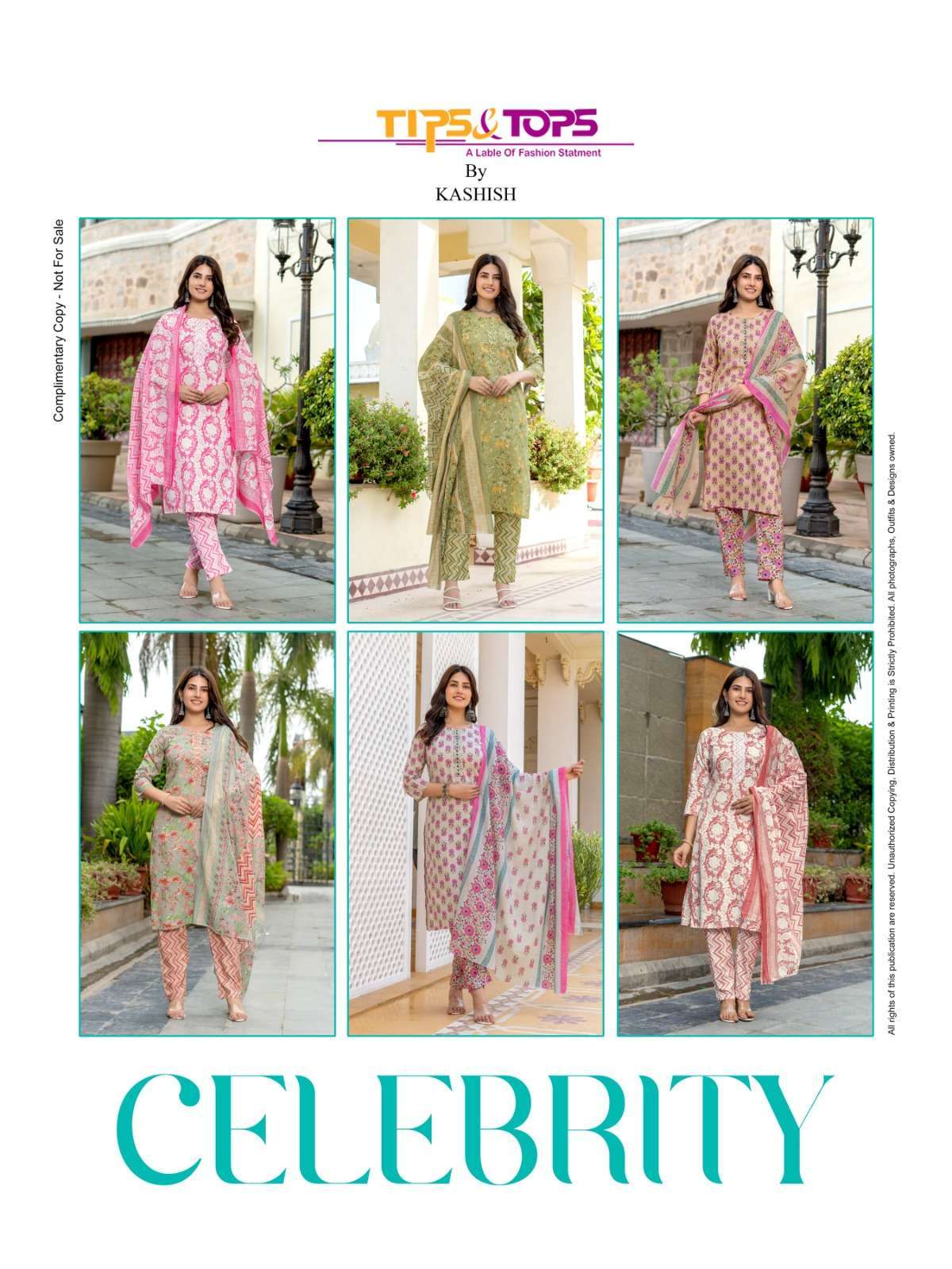 TIPS AND TOPS CELEBRITY PRINTED COTTON KURTI PANT WITH DUPATTA LATEST CATALOGUE WHOLESALE PRICE SURAT 2024