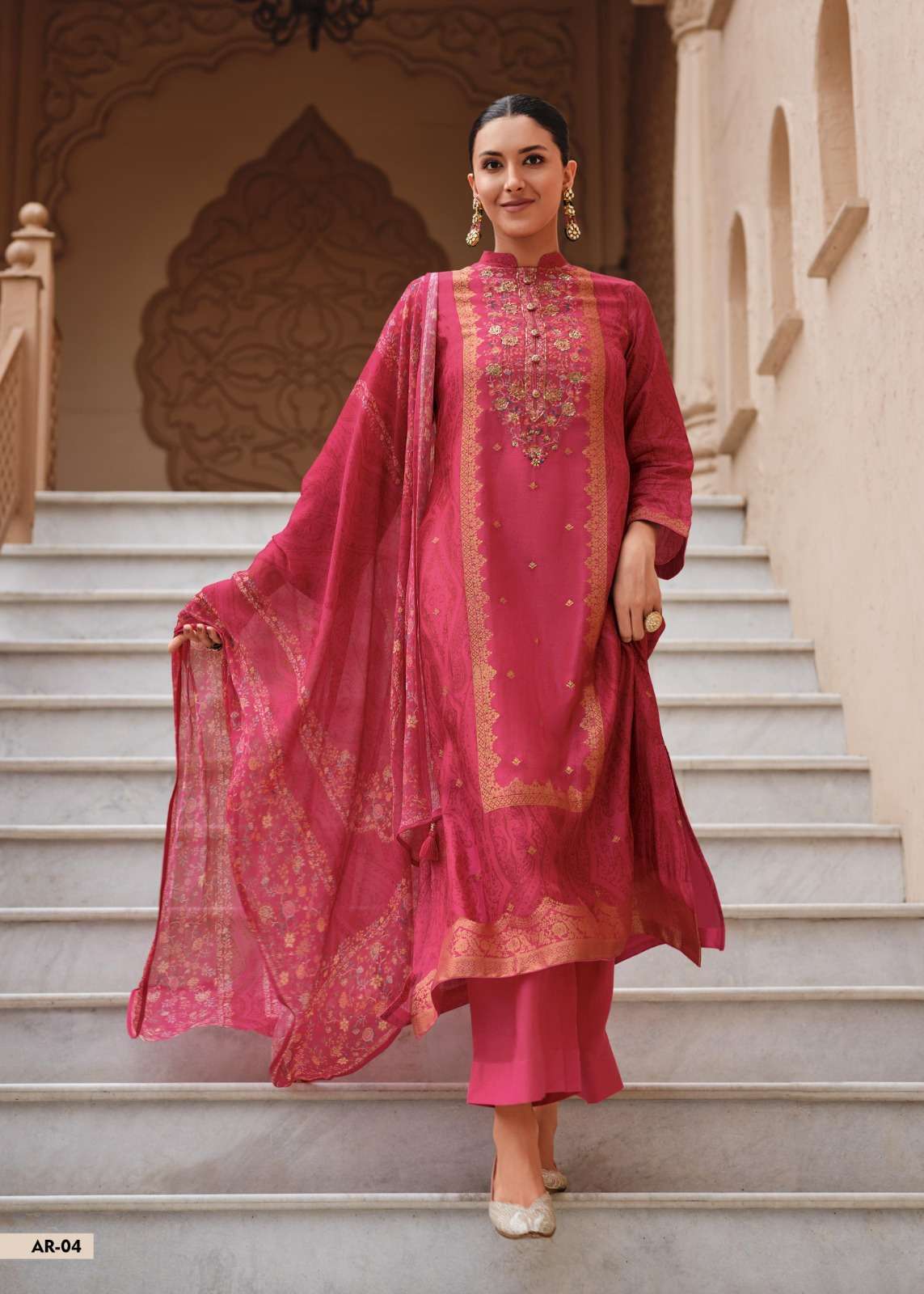 VARSHA AAROHA DESIGNER RUSSIAN SILK SUIT LATEST CATALOG EXPORTER 