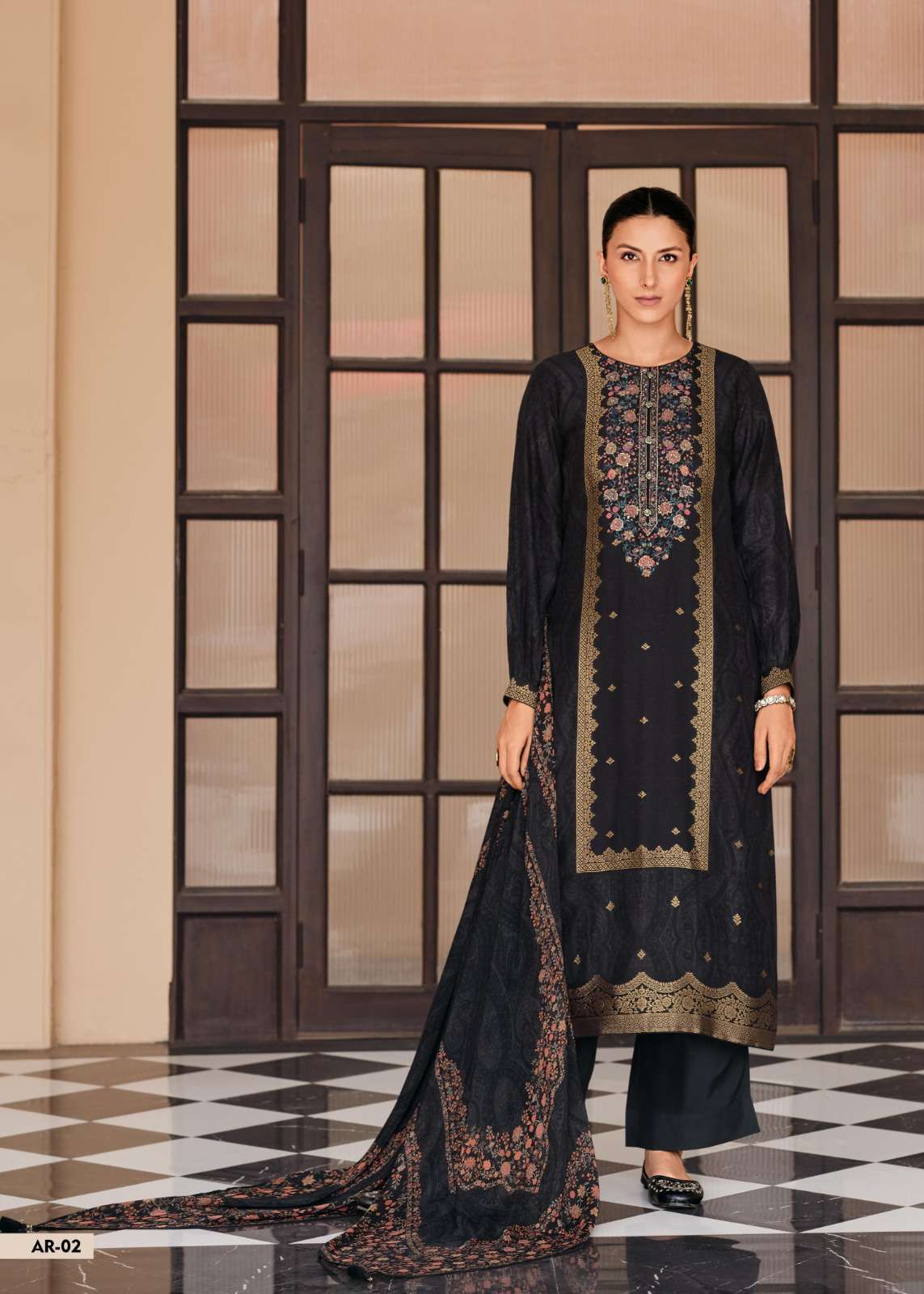 VARSHA AAROHA DESIGNER RUSSIAN SILK SUIT LATEST CATALOG EXPORTER 