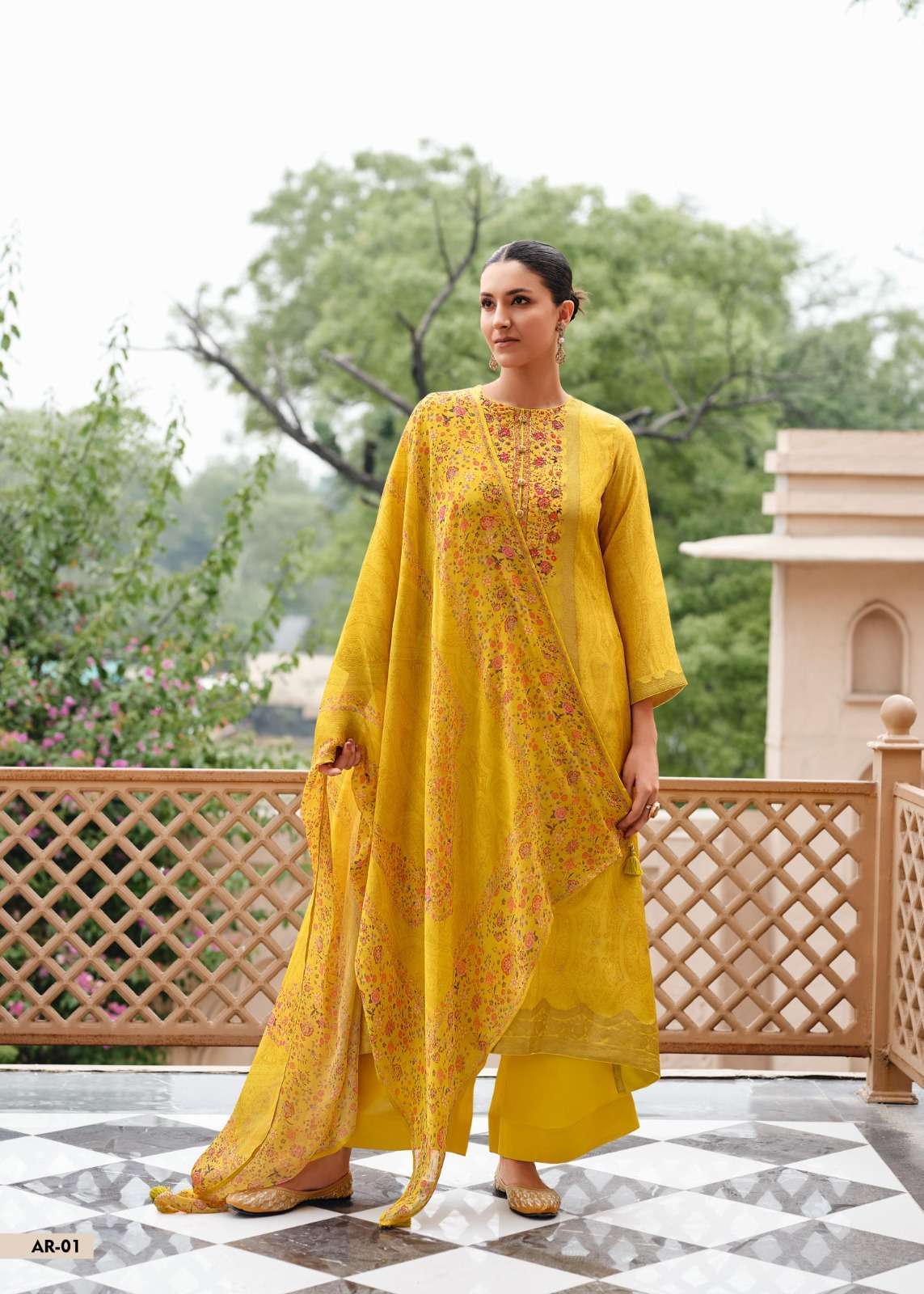 VARSHA AAROHA DESIGNER RUSSIAN SILK SUIT LATEST CATALOG EXPORTER 