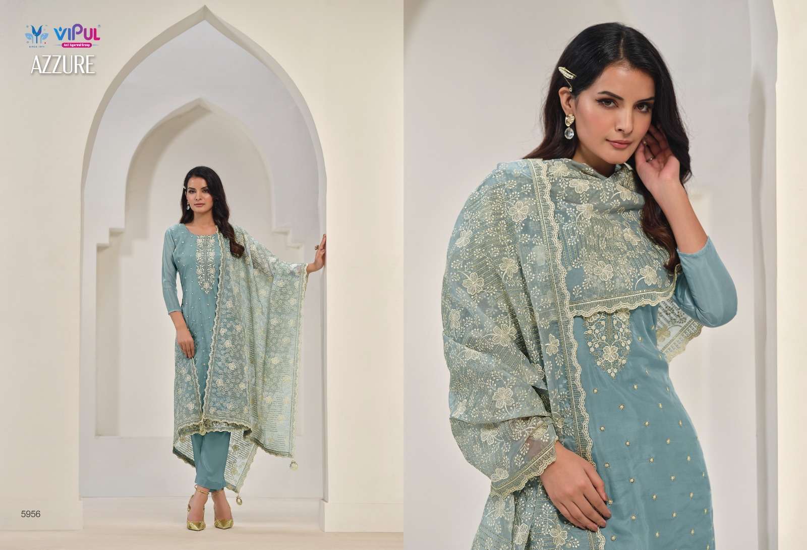 VIPUL AZZURE ORGANZA SALWER SUIT CATALOG WHOLESALER IN SURAT 2024
