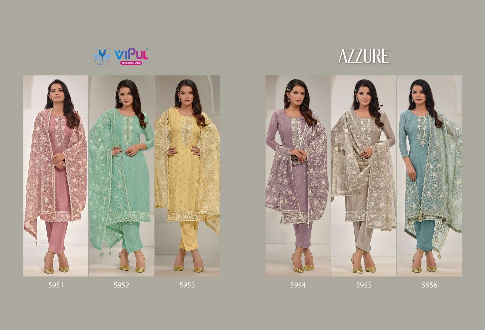 VIPUL AZZURE ORGANZA SALWER SUIT CATALOG WHOLESALER IN SURAT 2024
