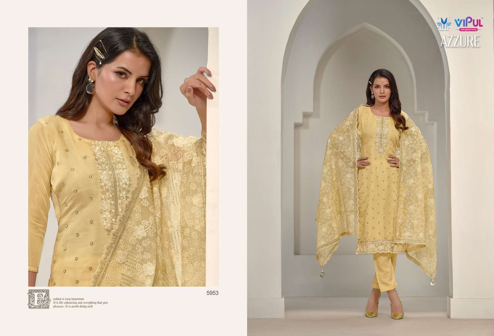 VIPUL AZZURE ORGANZA SALWER SUIT CATALOG WHOLESALER IN SURAT 2024