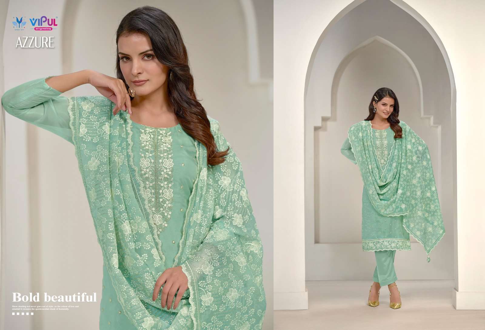 VIPUL AZZURE ORGANZA SALWER SUIT CATALOG WHOLESALER IN SURAT 2024