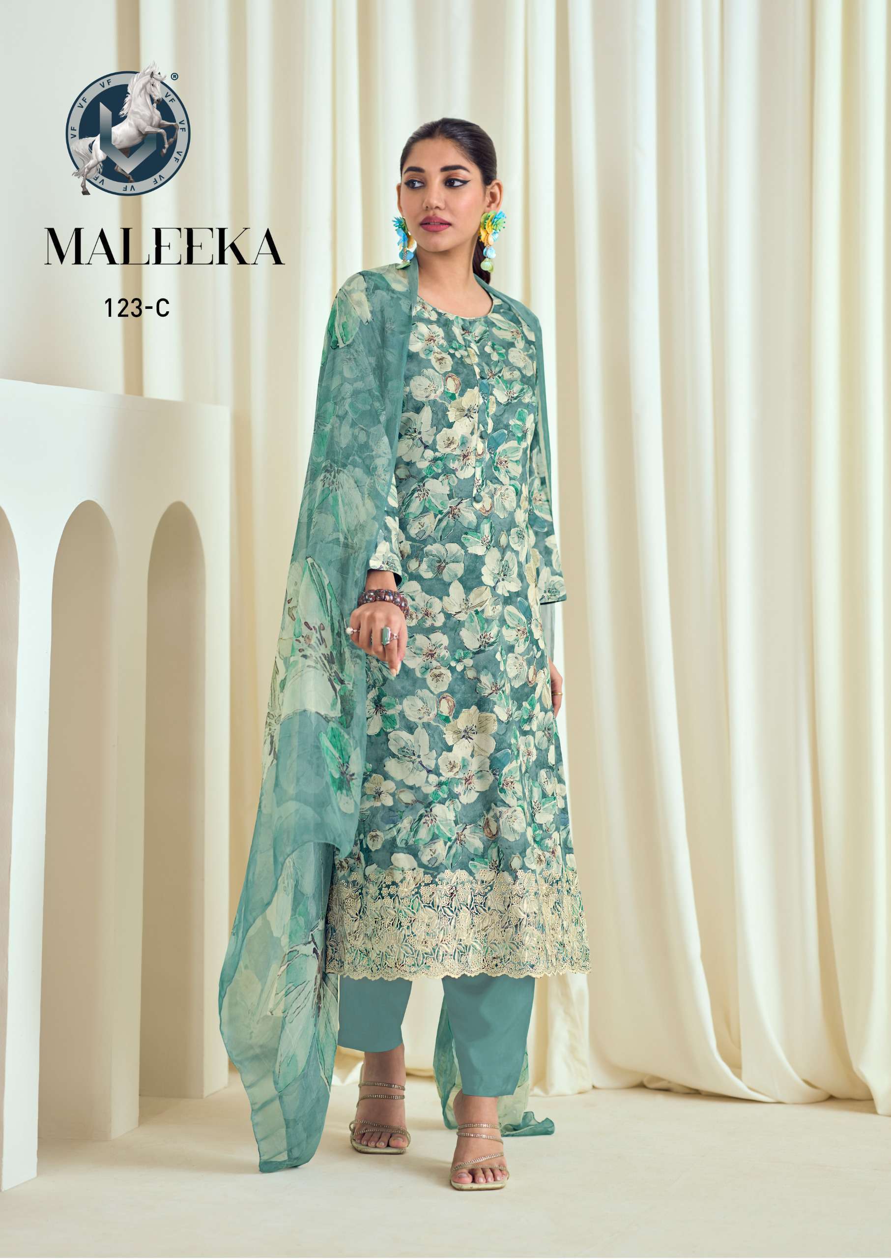 VIVEK FASHION MALEEKA EMBROIDERY WORK MUSLIN SUIT CATALOG WHOLESALER 