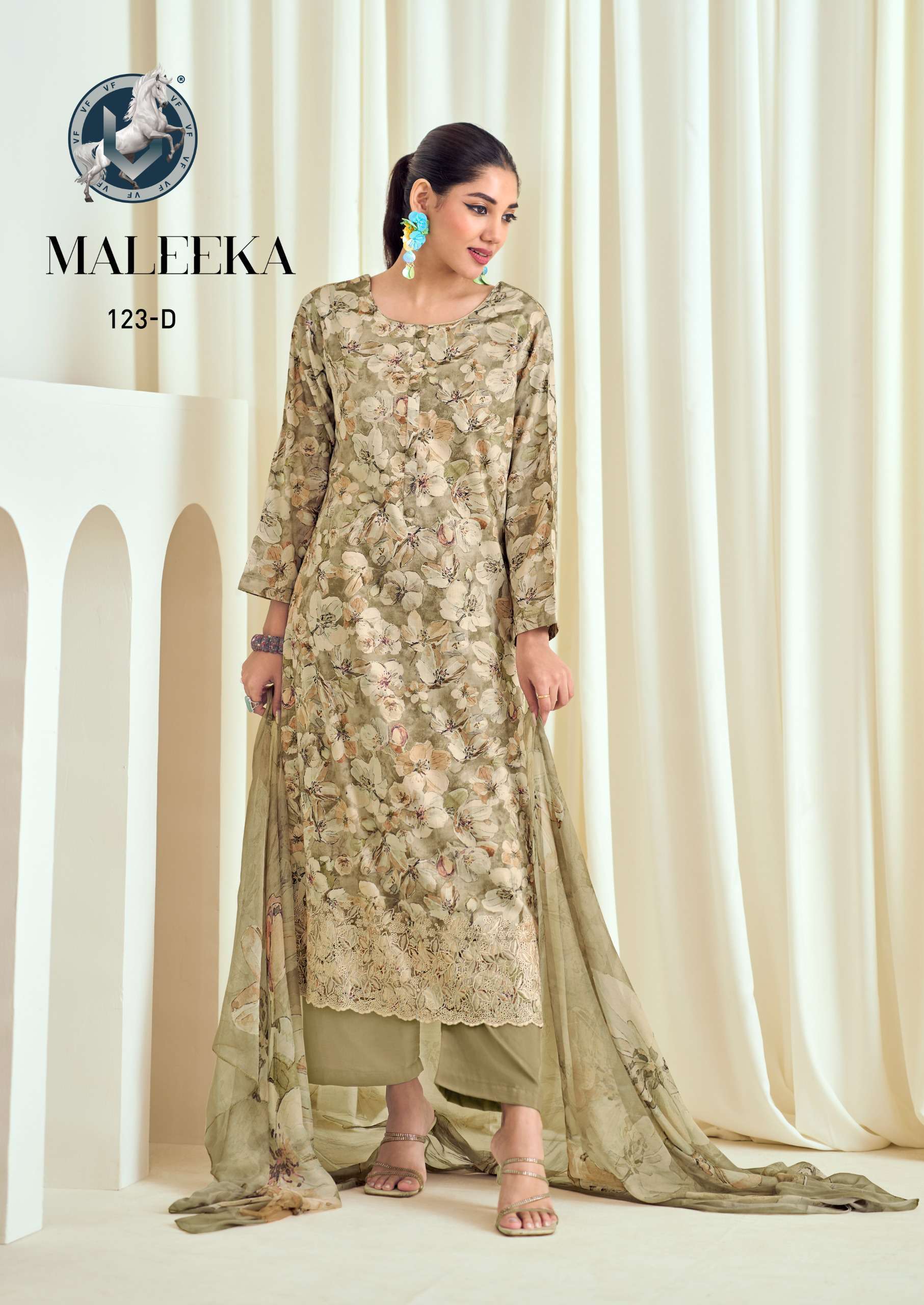 VIVEK FASHION MALEEKA EMBROIDERY WORK MUSLIN SUIT CATALOG WHOLESALER 