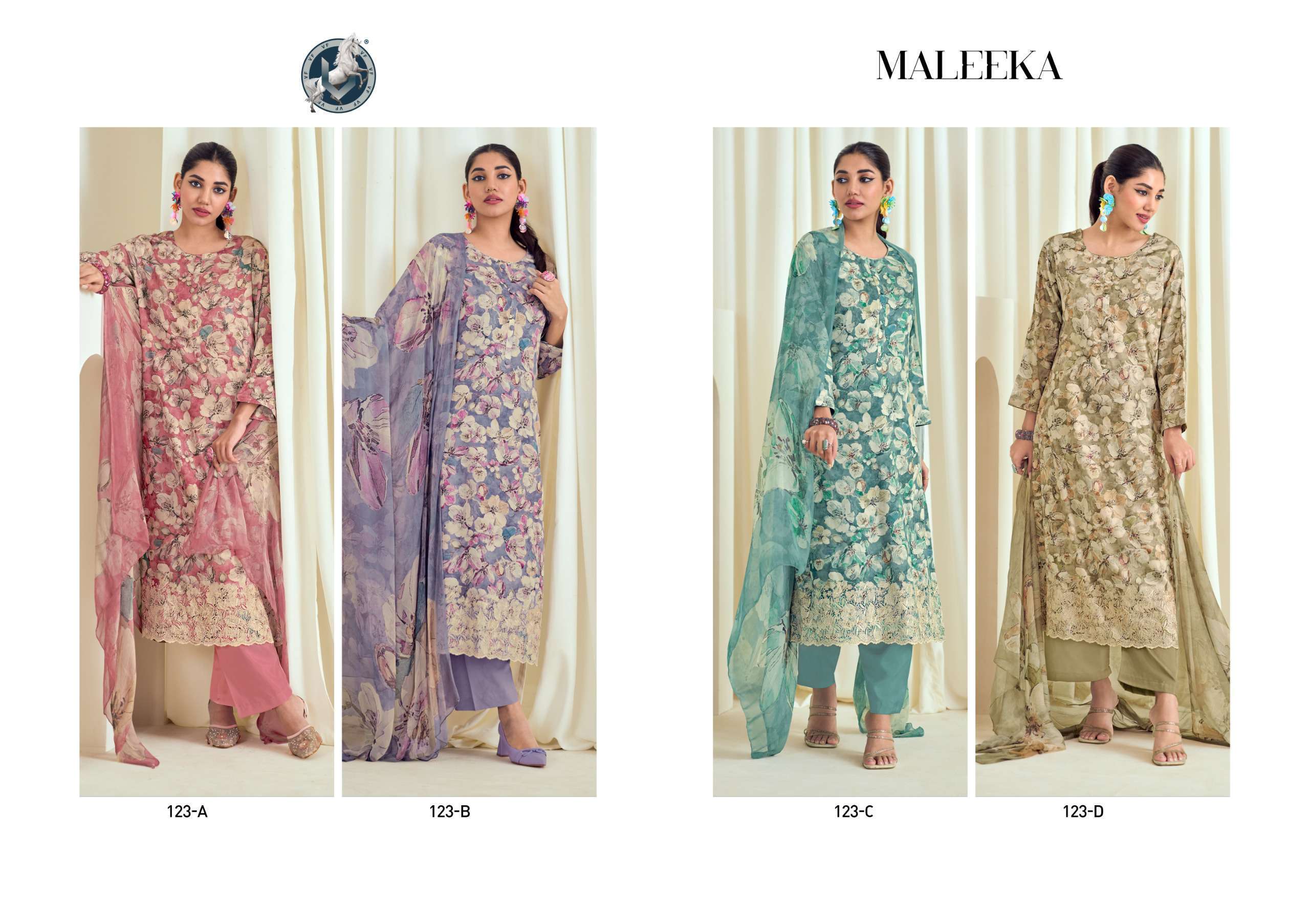 VIVEK FASHION MALEEKA EMBROIDERY WORK MUSLIN SUIT CATALOG WHOLESALER 