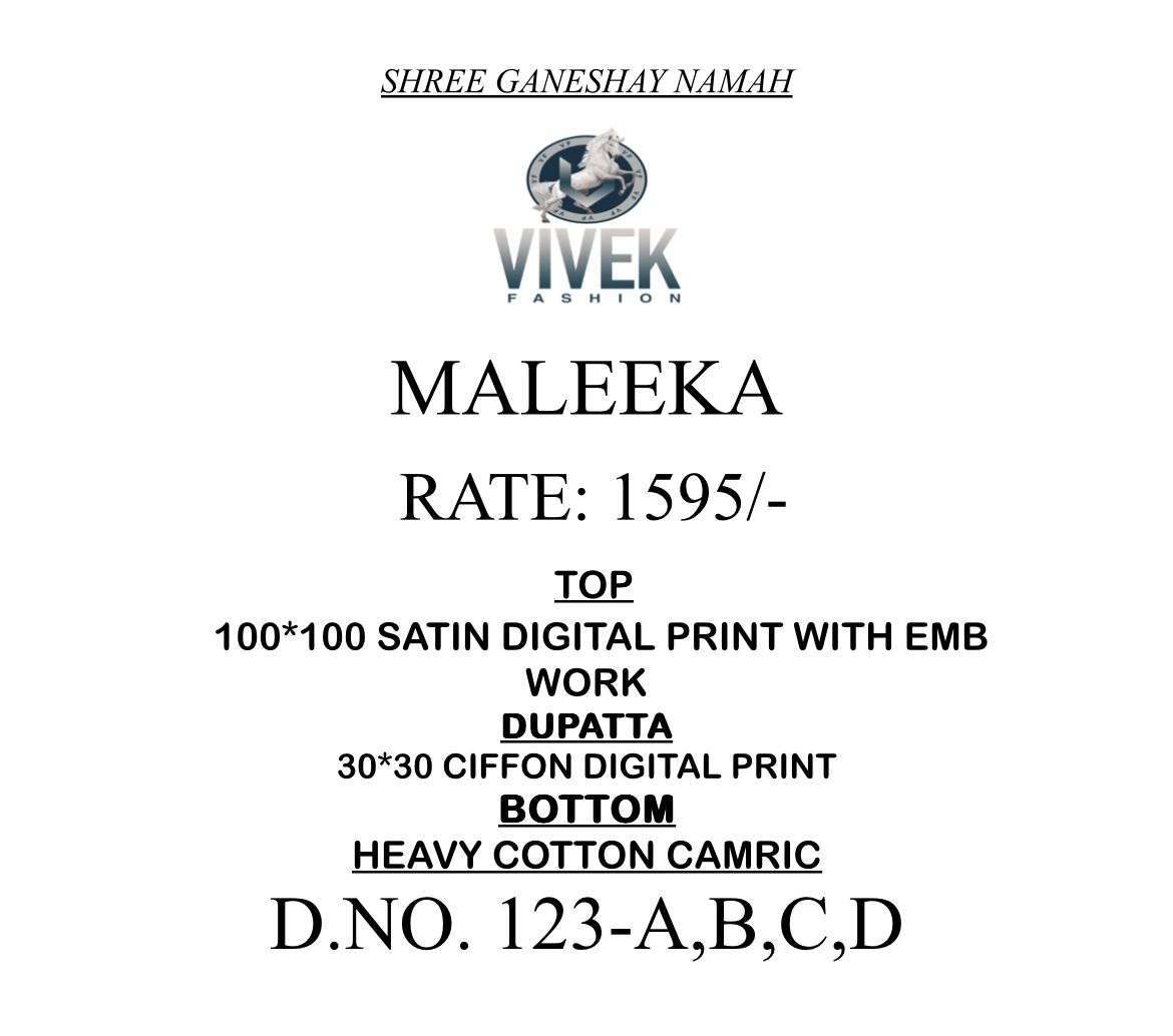 VIVEK FASHION MALEEKA EMBROIDERY WORK MUSLIN SUIT CATALOG WHOLESALER 