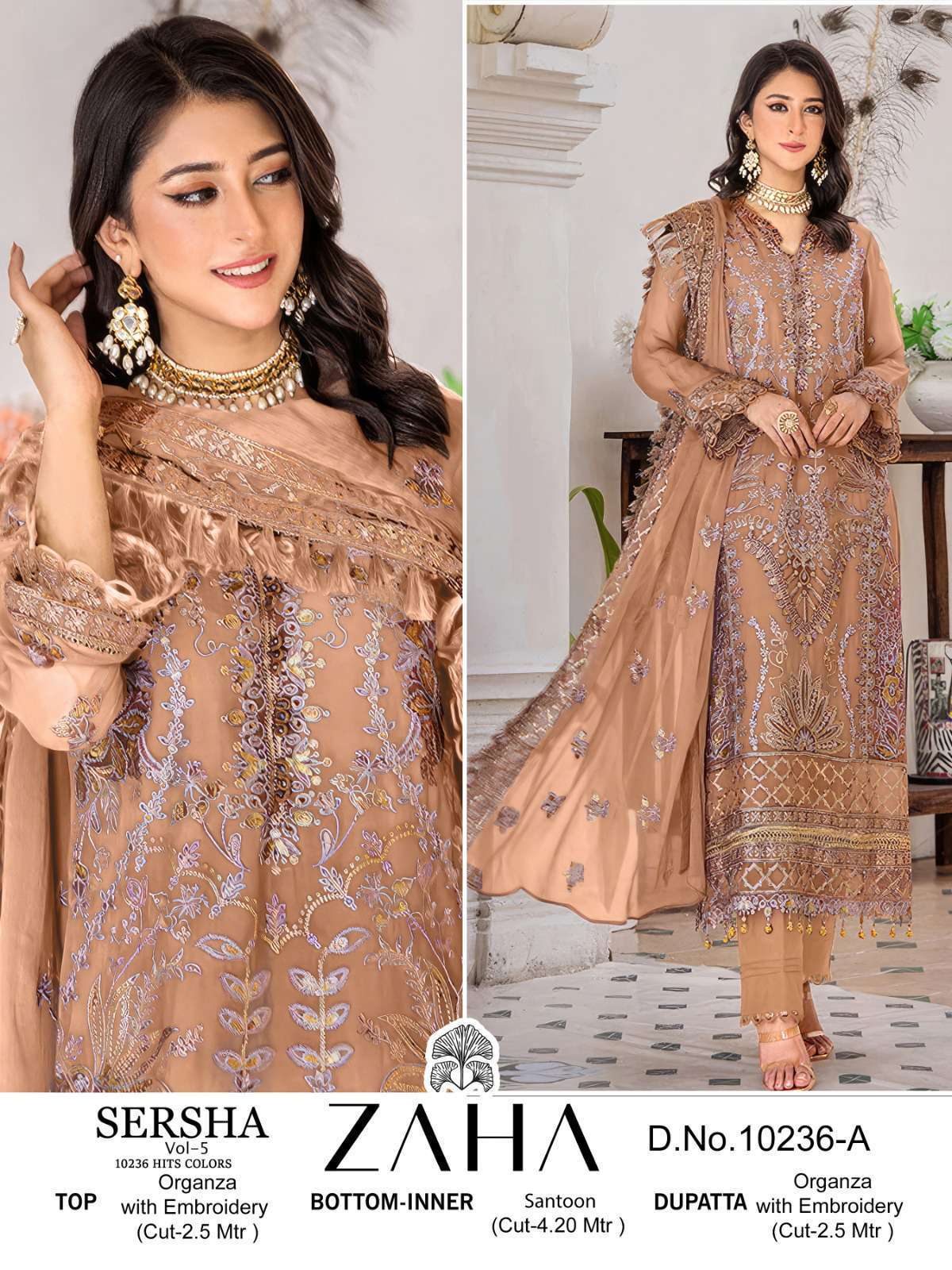 ZAHA SERSHA VOL 5 10236 HIT COLORS PAKISTANI ORGAZNA SUIT COLLECTION WHOLESALE PRICE