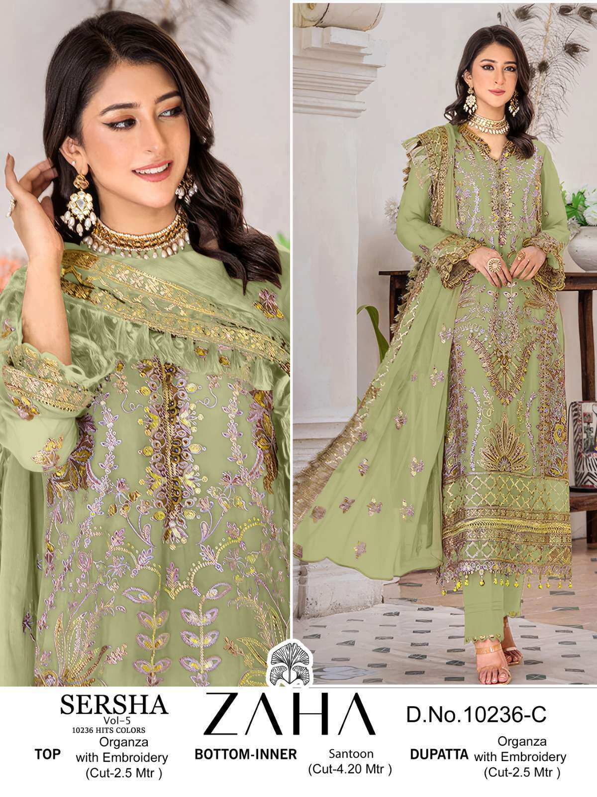 ZAHA SERSHA VOL 5 10236 HIT COLORS PAKISTANI ORGAZNA SUIT COLLECTION WHOLESALE PRICE
