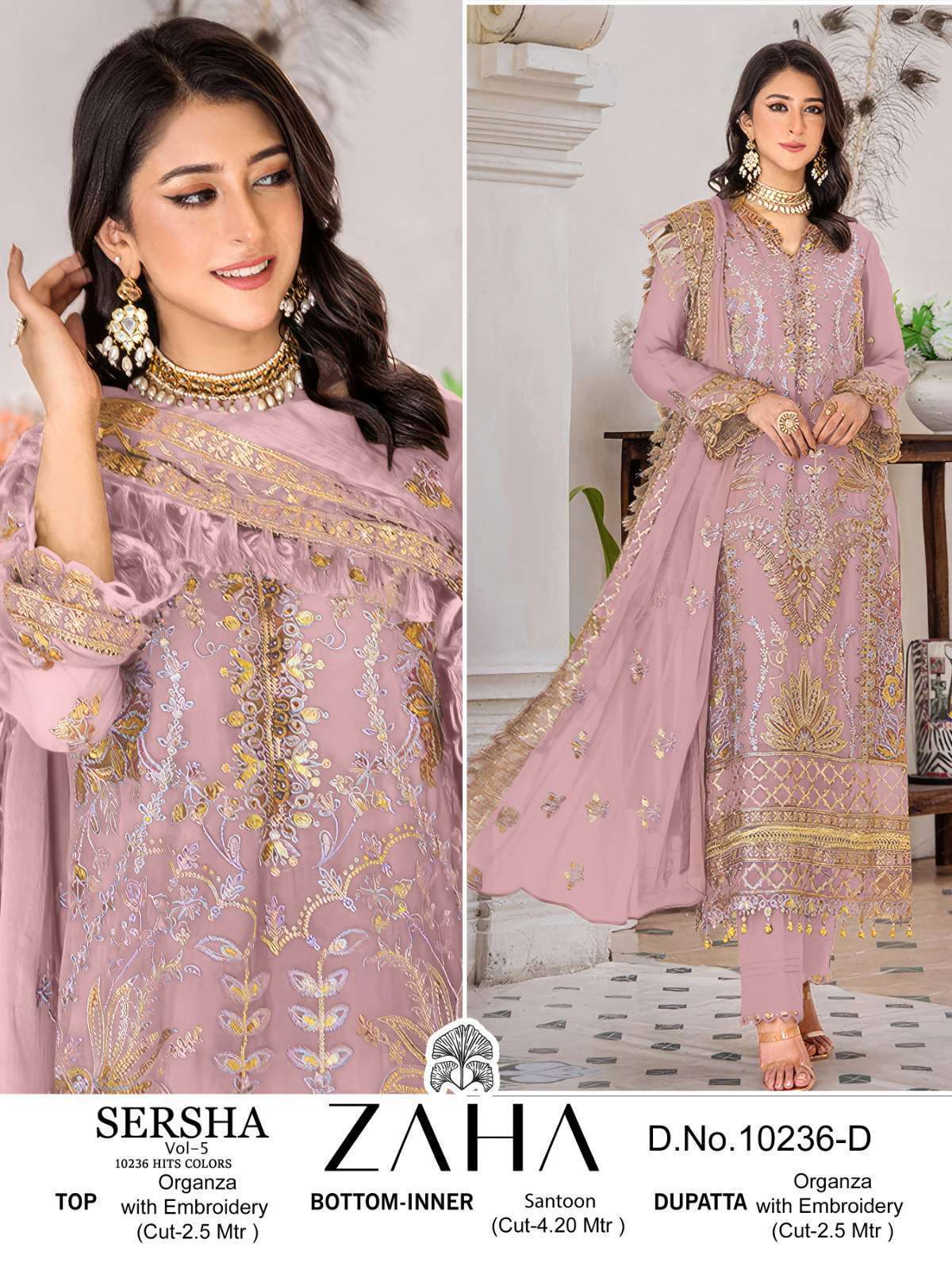 ZAHA SERSHA VOL 5 10236 HIT COLORS PAKISTANI ORGAZNA SUIT COLLECTION WHOLESALE PRICE