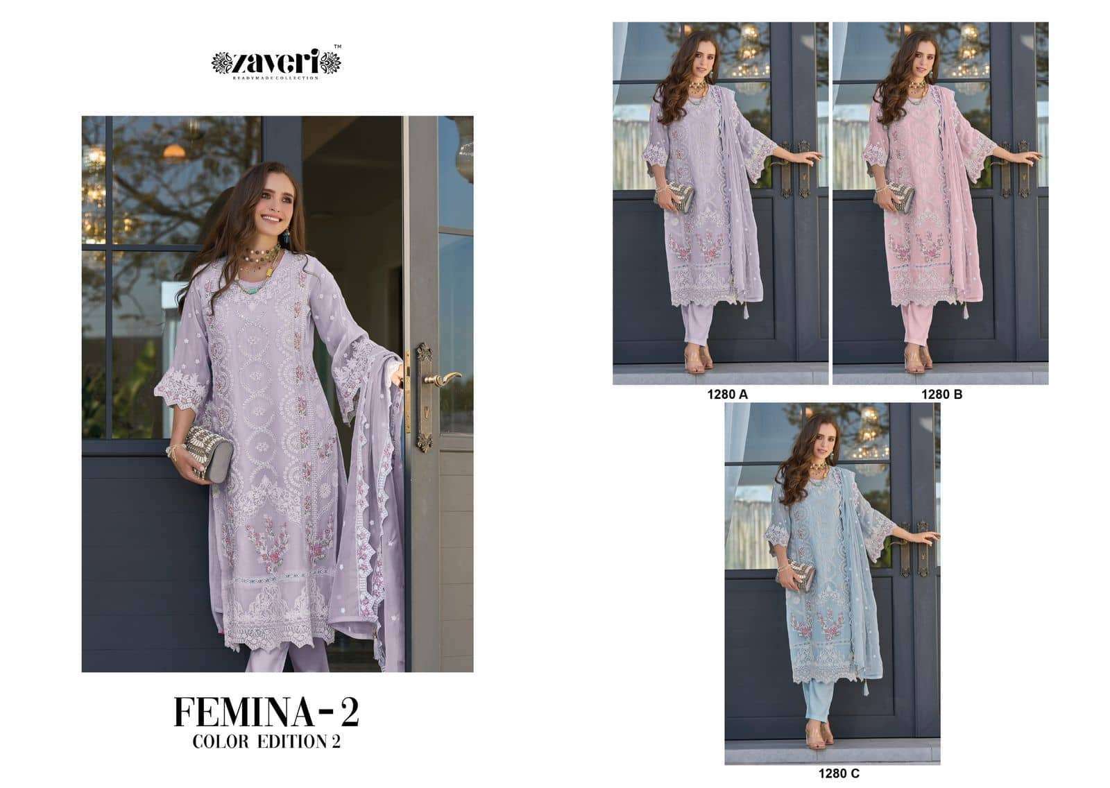 ZAVERI FEMINA VOL 2 COLOUR EDITION 2 NEW ORGANZA KURTI PANT WITH DUPATTA CATALOG EXPORT