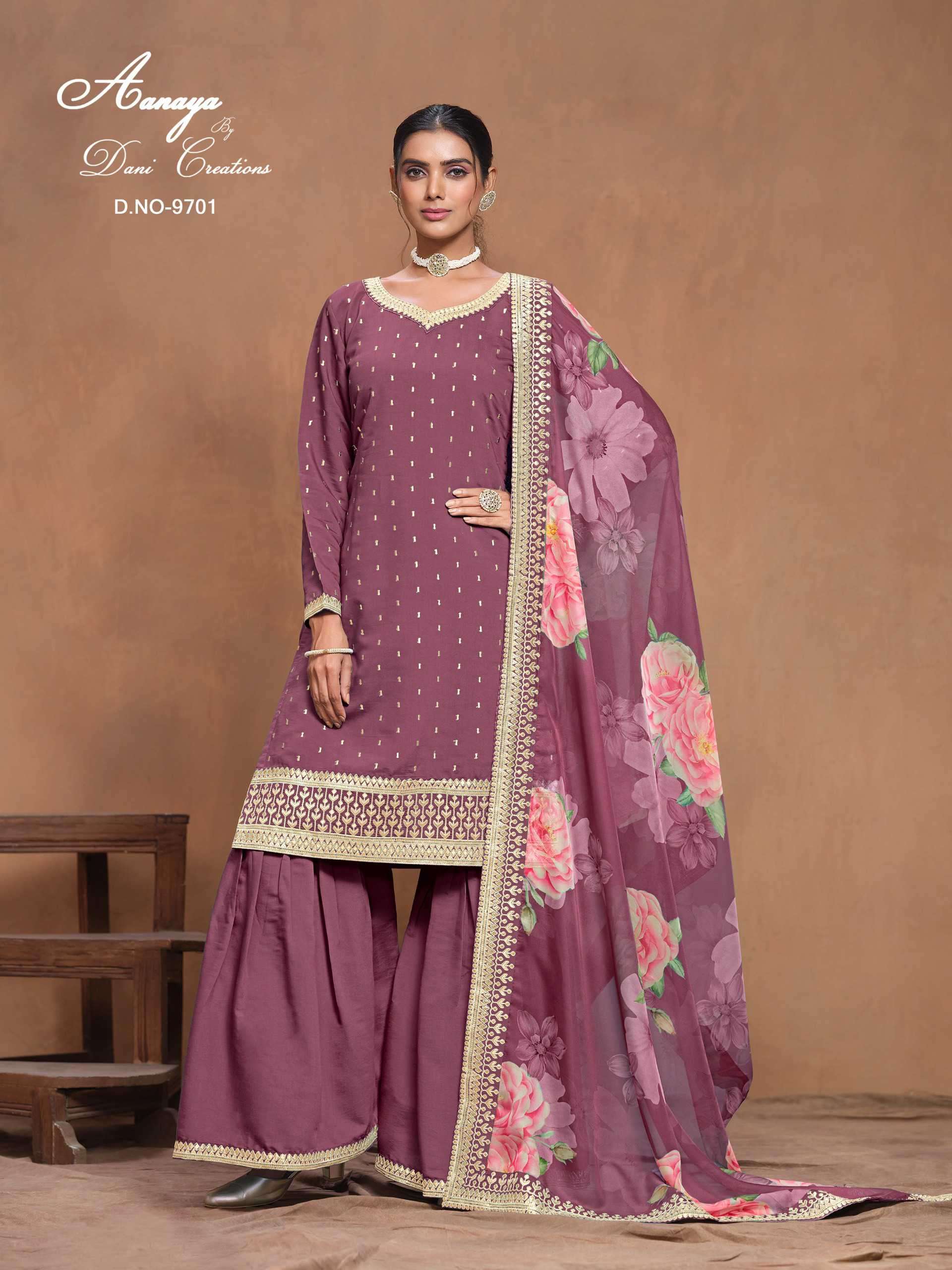 AANAYA VOL 197 9701 TO 9704 DESIGNER SILK SUIT CATALOGUE WHOLESALE PRICE DEALER 2024