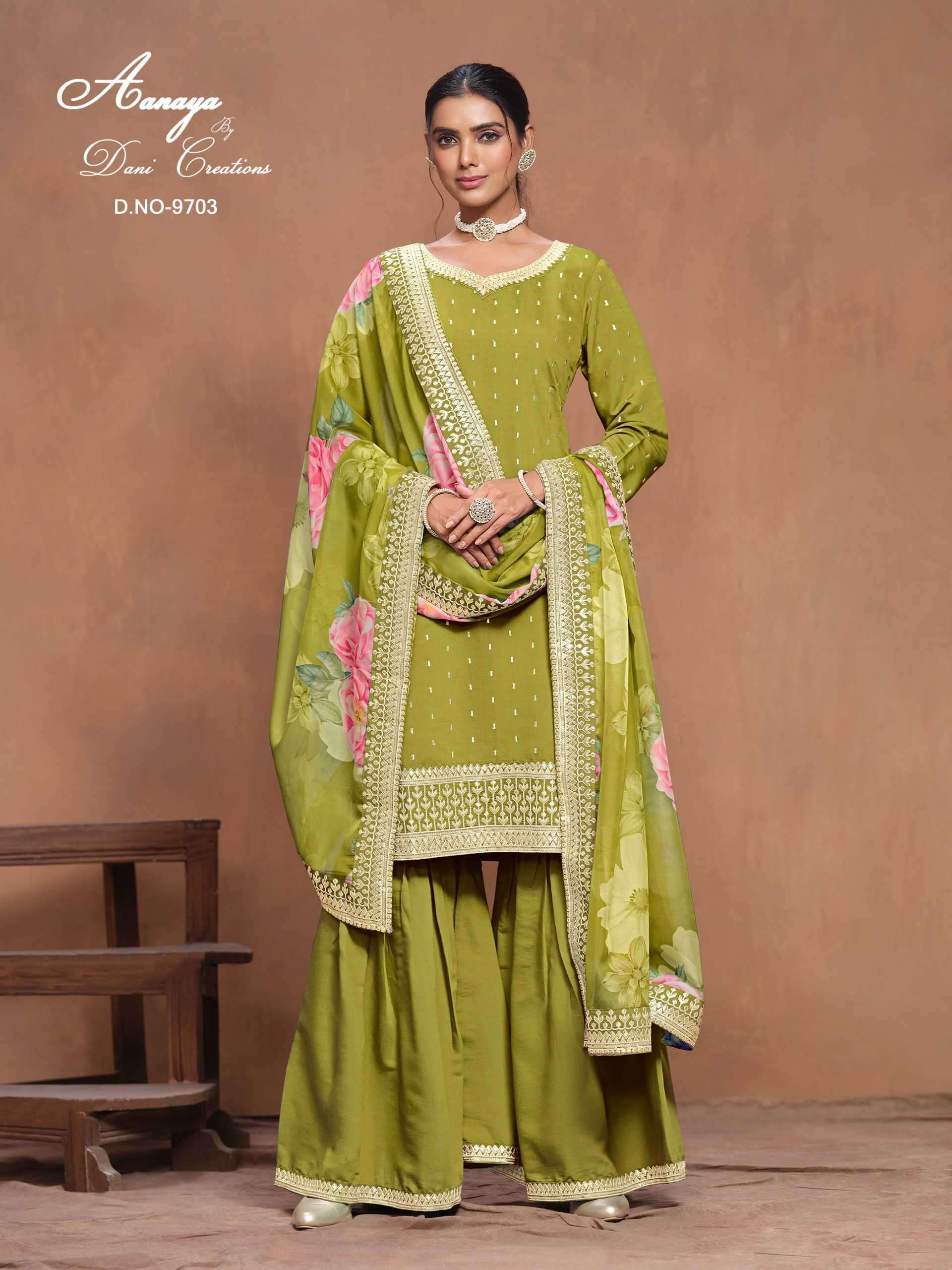 AANAYA VOL 197 9701 TO 9704 DESIGNER SILK SUIT CATALOGUE WHOLESALE PRICE DEALER 2024