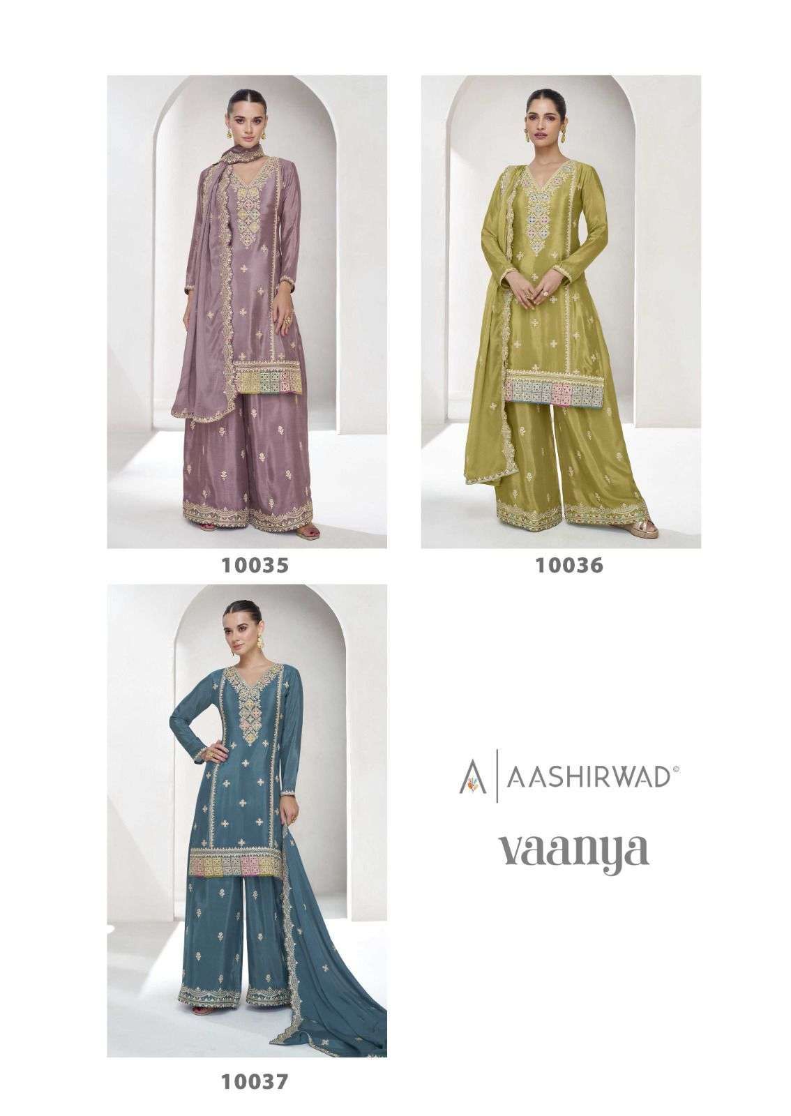 AASHIRWAD VAANYA DESIGNER PLAZZO STYLE CATALOGUE WHOLESALE PRICE 2024